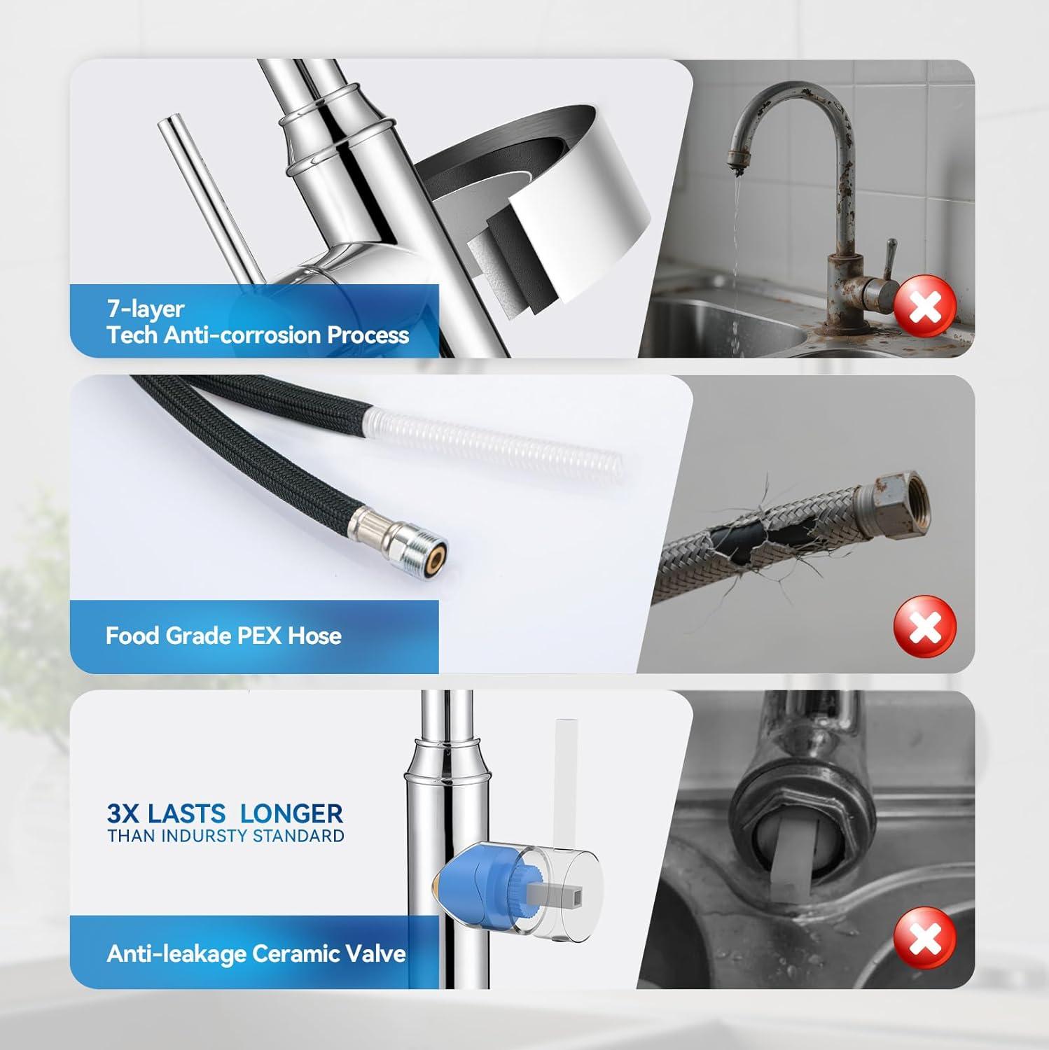 GAGALIFE Single Handle Pull Down Sprayer Kitchen Faucet High Arc Stainless Steel Faucet with 3-Function Sprayer JJL-CL-PT-SDP-C