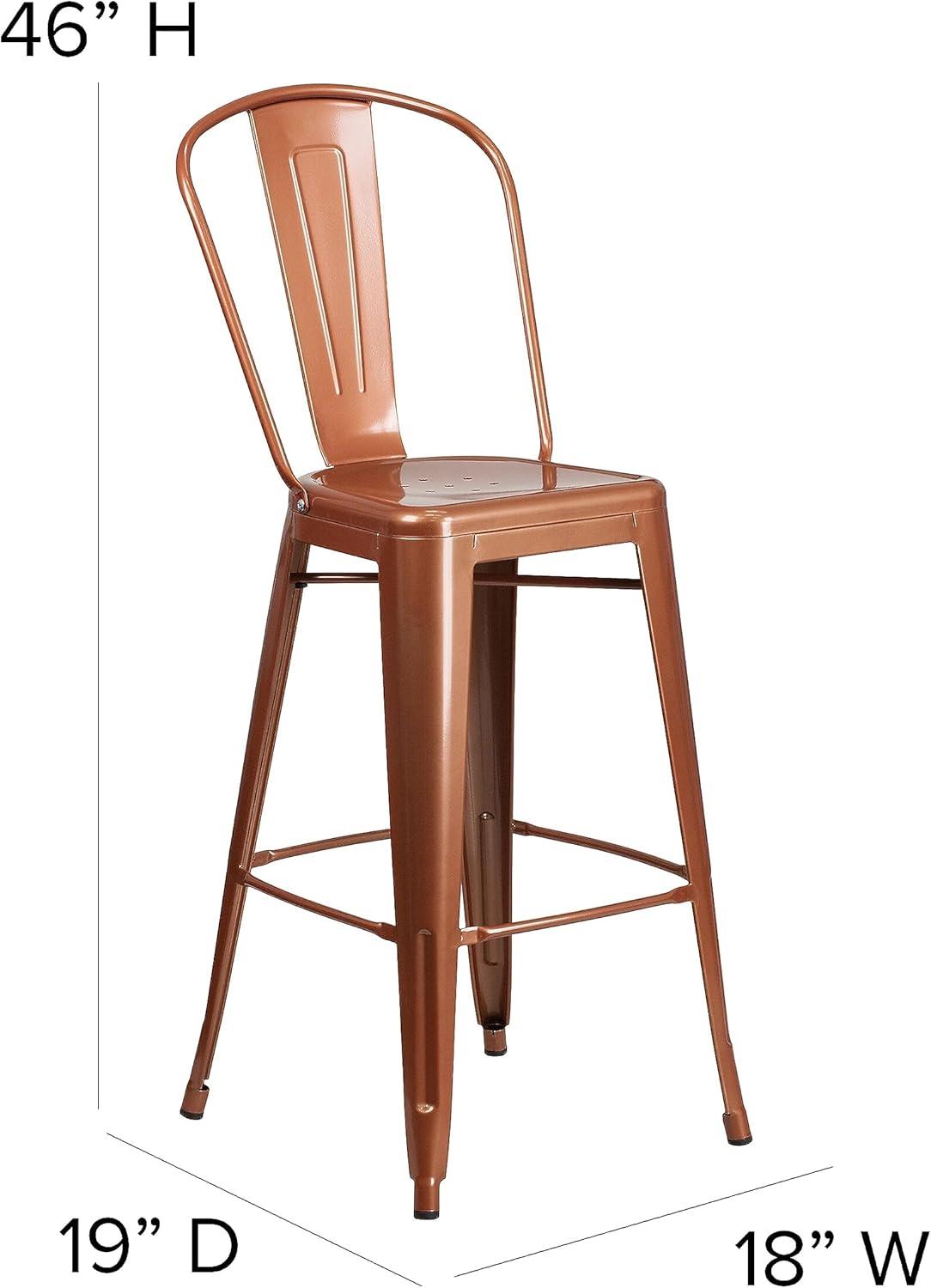 Flash Furniture Commercial Grade 30" High Copper Metal Indoor-Outdoor Barstool with Back