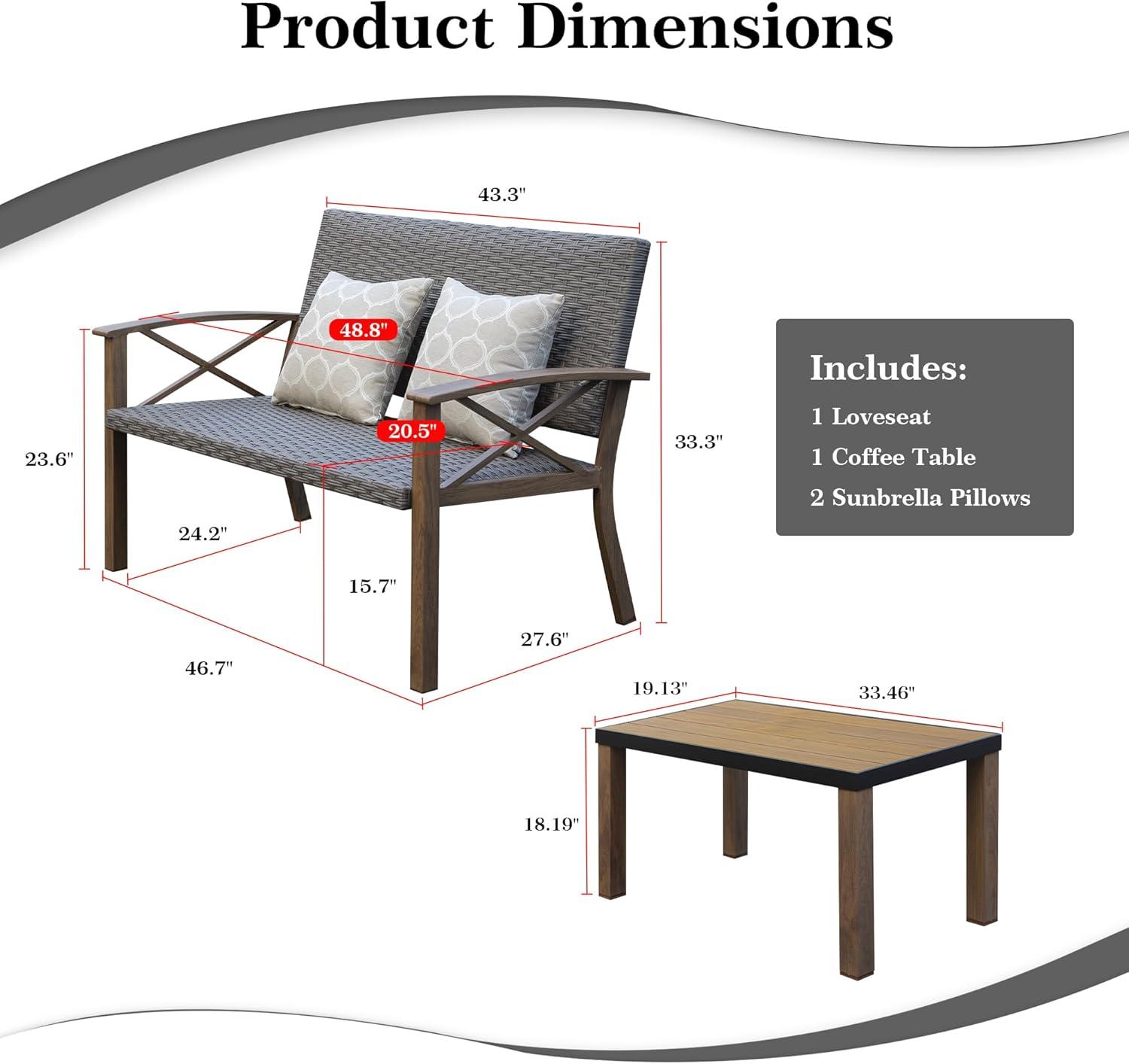 Domi Aluminum Patio Furniture Set, 4-Piece Modern Conversation Set with Cotton Padding Backrests and Seats, Outdoor Sectional Metal Sofa Set with 5.5 Inch Cushion and Coffee Table for Balcony, Garden