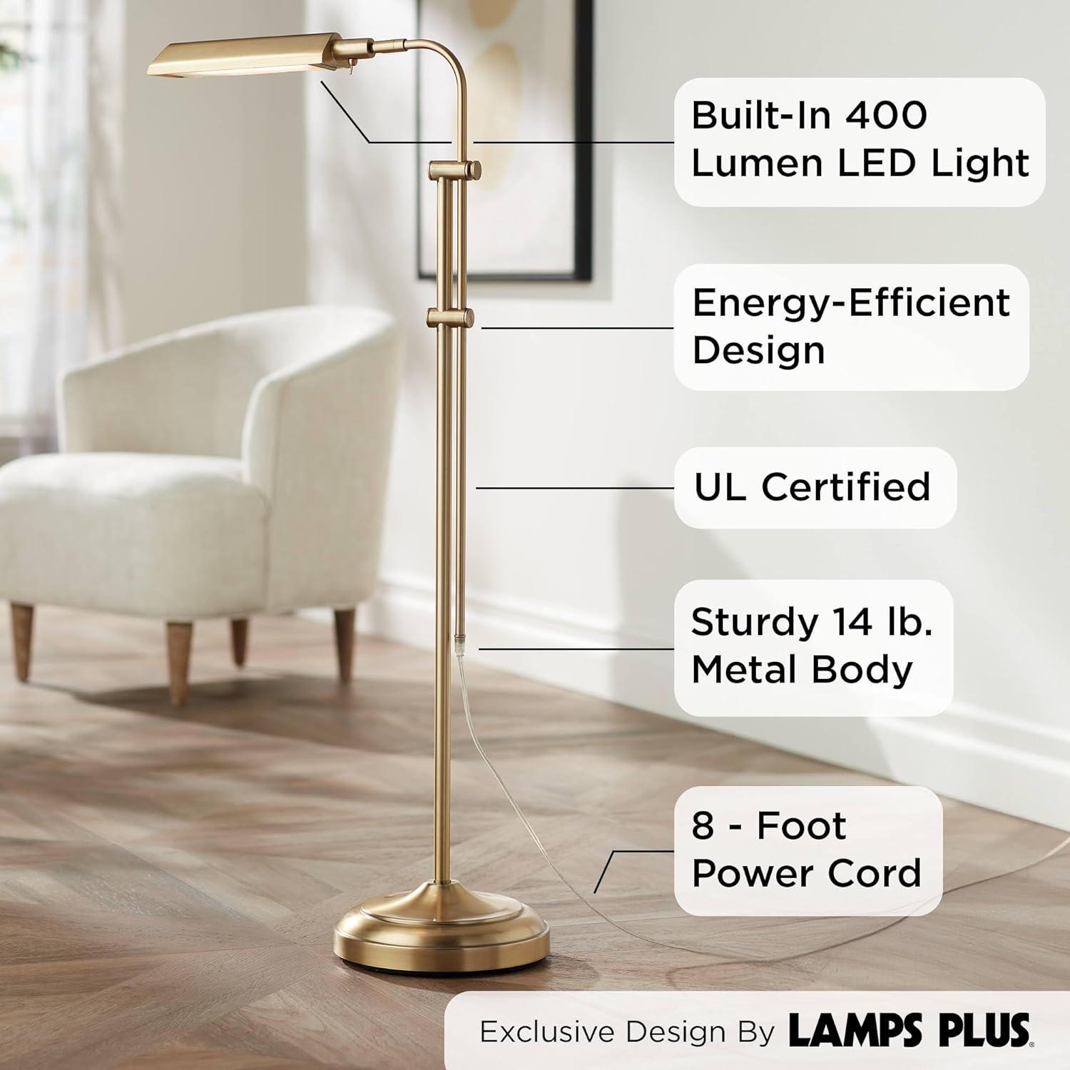 360 Lighting Culver Traditional Pharmacy Floor Lamp Standing 57" Tall Plated Aged Brass LED Adjustable Metal Shade for Living Room Reading Bedroo