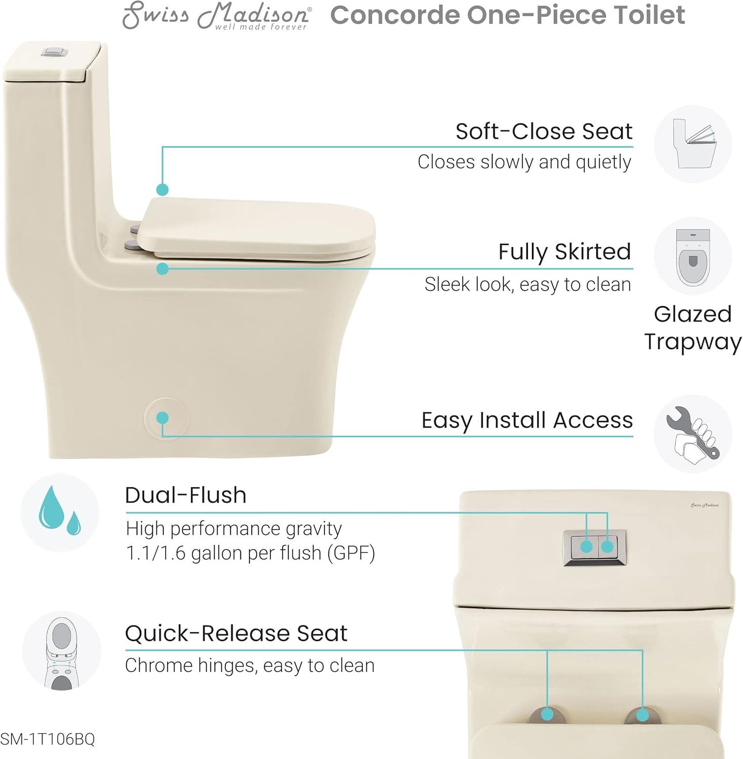 Concorde Bisque Square High-Efficiency Dual-Flush Toilet