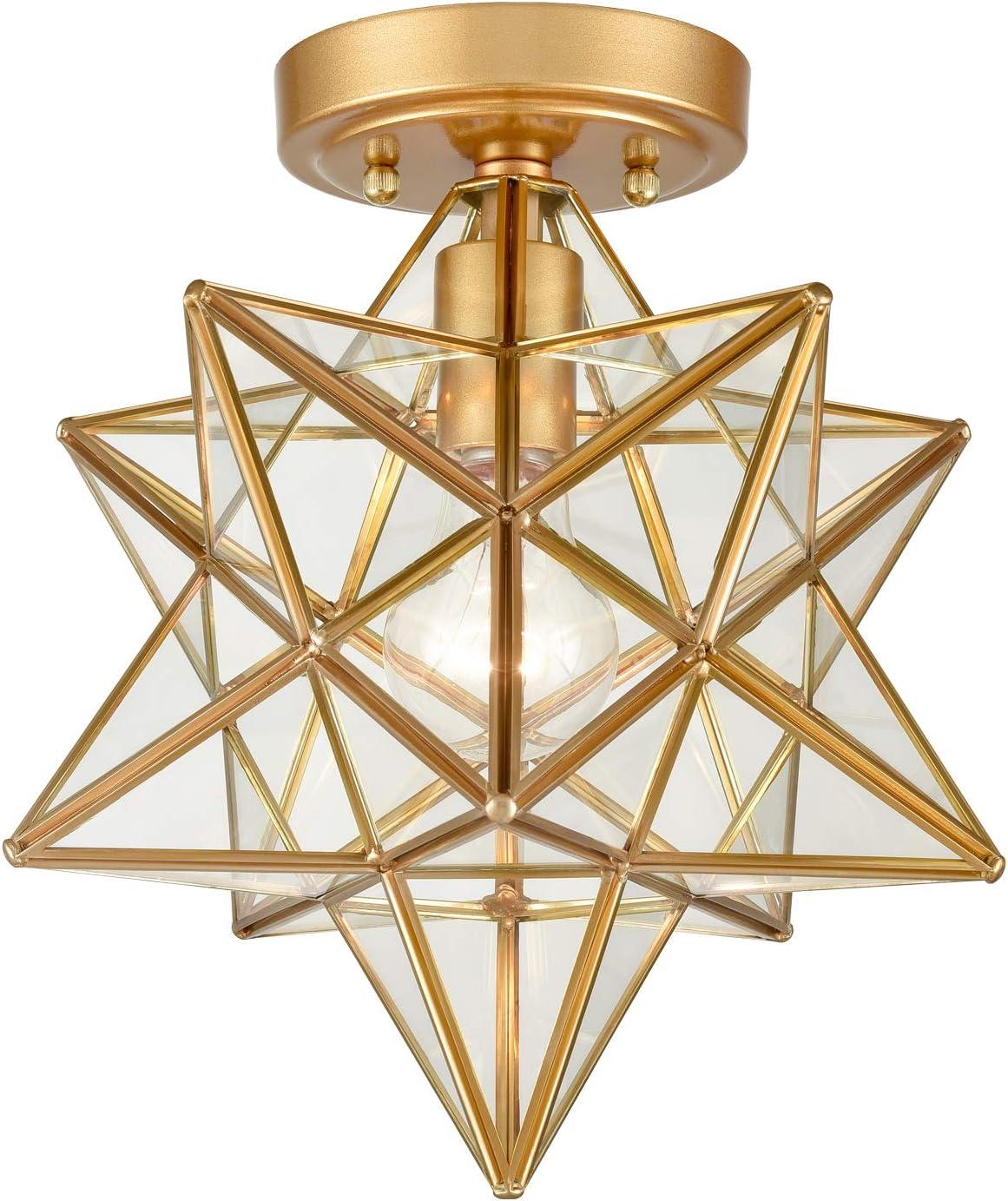 DANSEER Brass Moravian Star Light Flush Mount Ceiling Light with Clear Glass