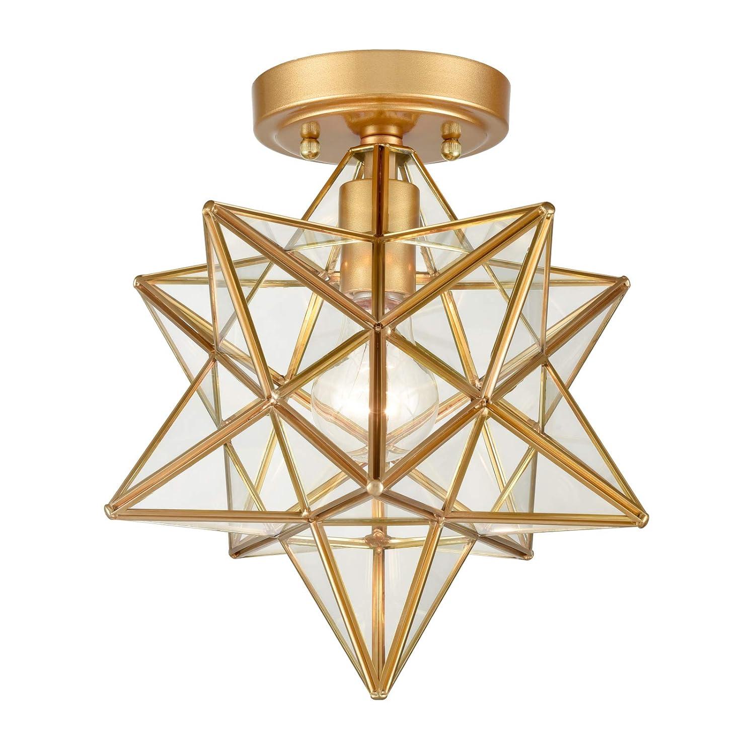 Everly Quinn 12" Moravian Star Metal/Clear Glass LED Flush Mount, Gold/Clear
