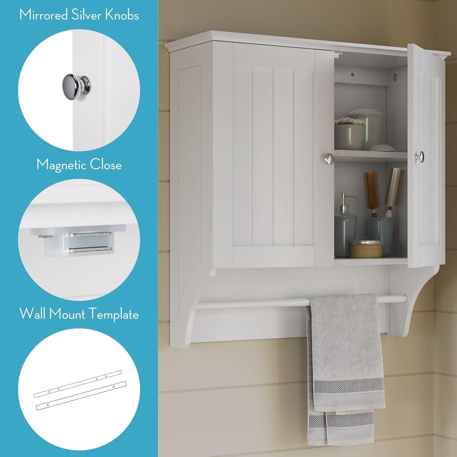 RiverRidge Ashland Two-Door Bathroom and Laundry Wall Mount Storage Medicine Cabinet with Towel Bar