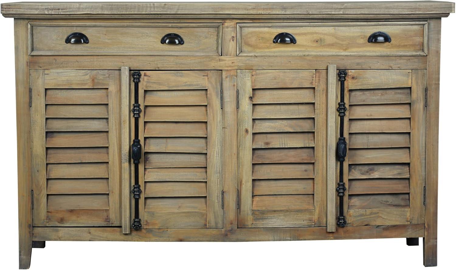 Cottage Shutter Door Sideboard in Driftwood Brown Solid Wood Fully Assembled