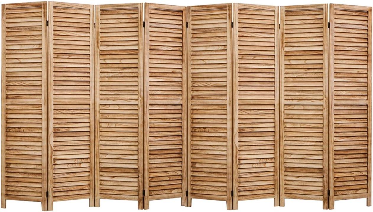 Natural Wood 8-Panel Folding Room Divider