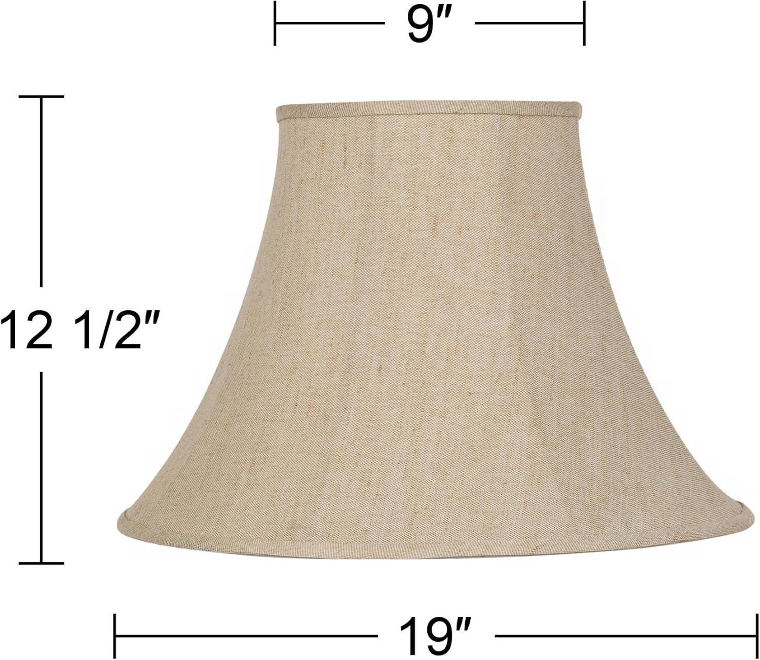 Springcrest Beige Linen Large Bell Lamp Shade 9" Top x 19" Bottom x 12.5" High (Spider) Replacement with Harp and Finial