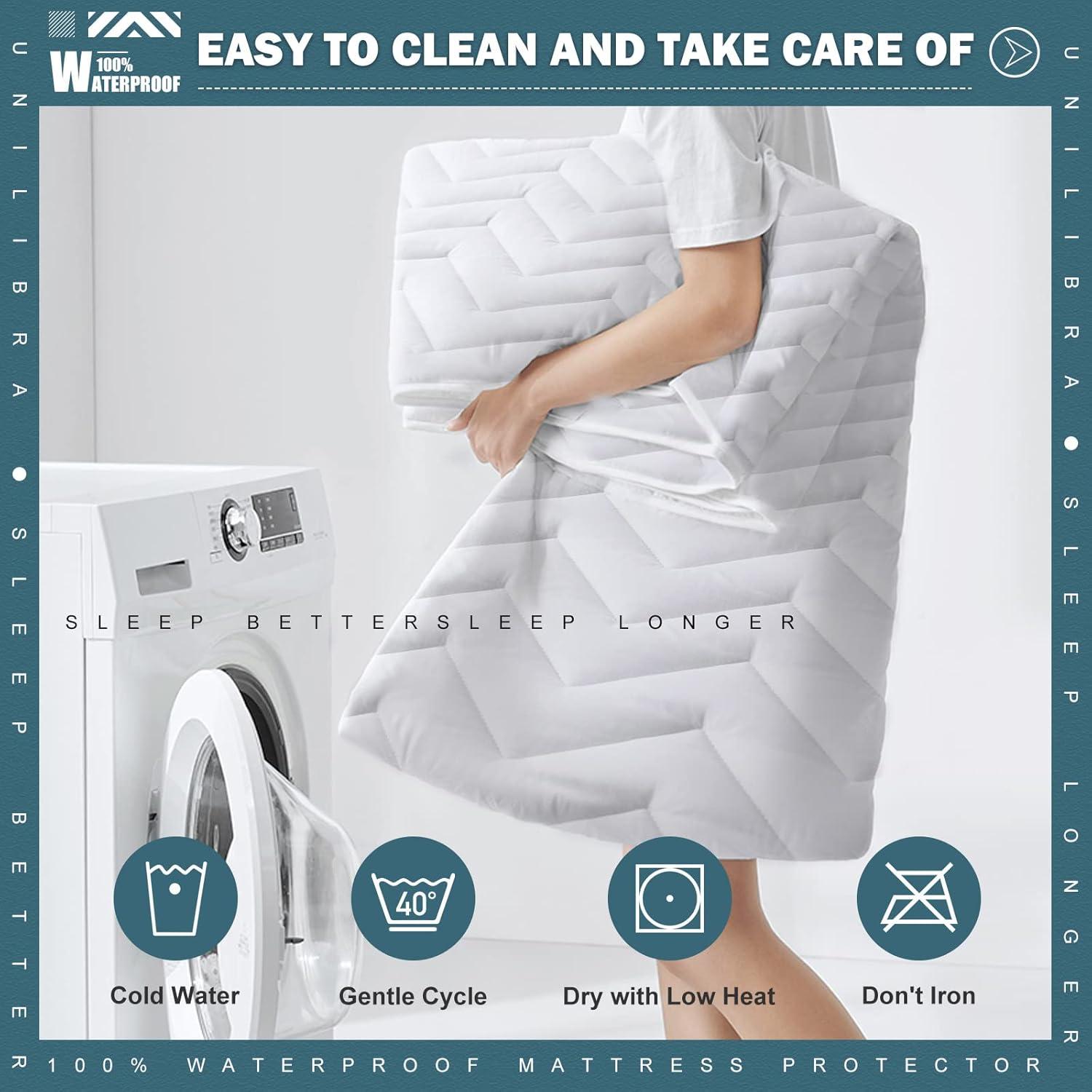 Queen Size Waterproof Mattress Protector Quilted, Breathable Ultra-Soft Filling Mattress Pad, Fitted Deep Pocket Mattress Cover Fits 6''-25'' Mattress White