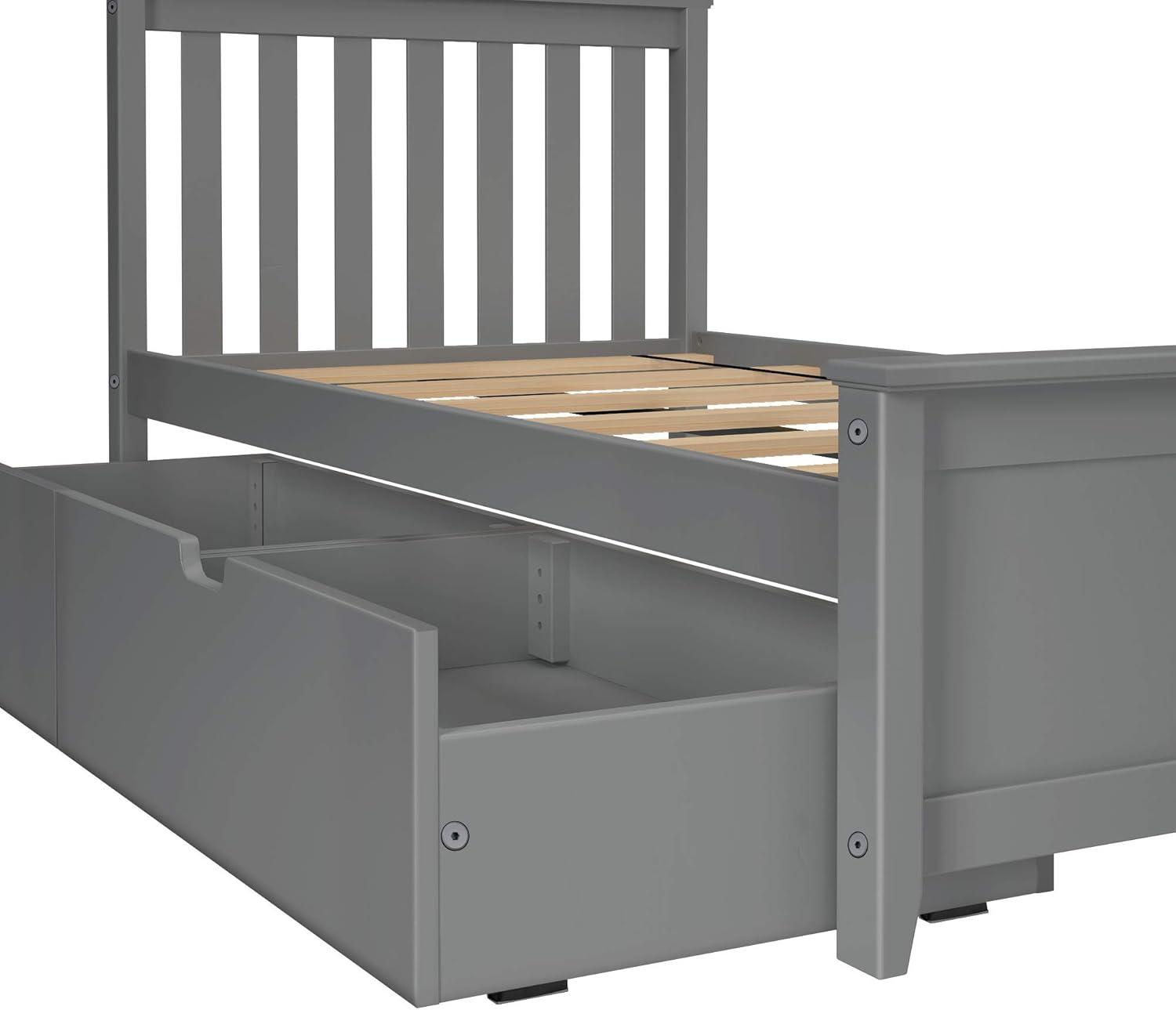 Max & Lily Twin Bed Frame with Storage Drawer, Solid Wood Platform Bed for Kids, Grey