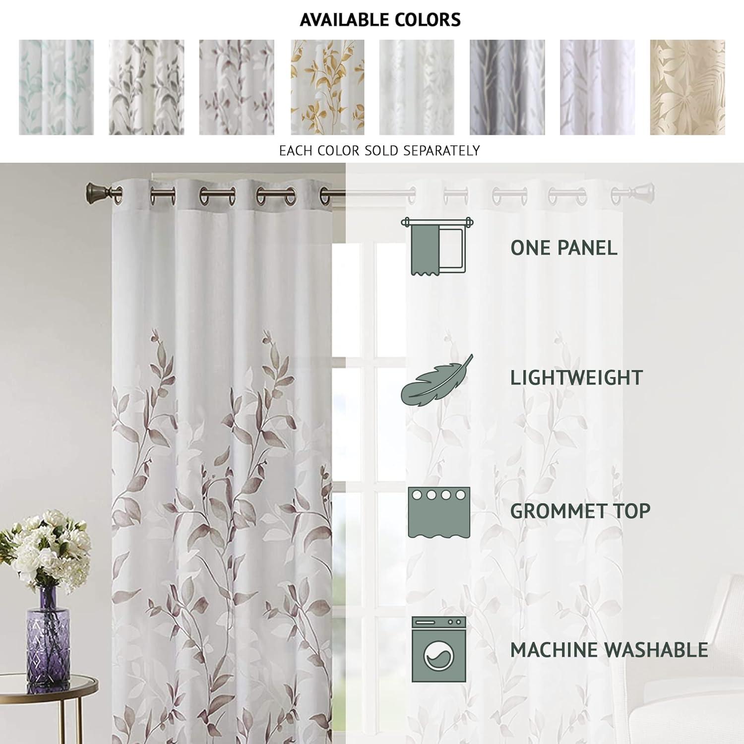 50"x84" Madison Park Sheer Rosalie Burnout Printed Curtain Panel Gray: Light Filtering, Floral, Modern, Indoor Use