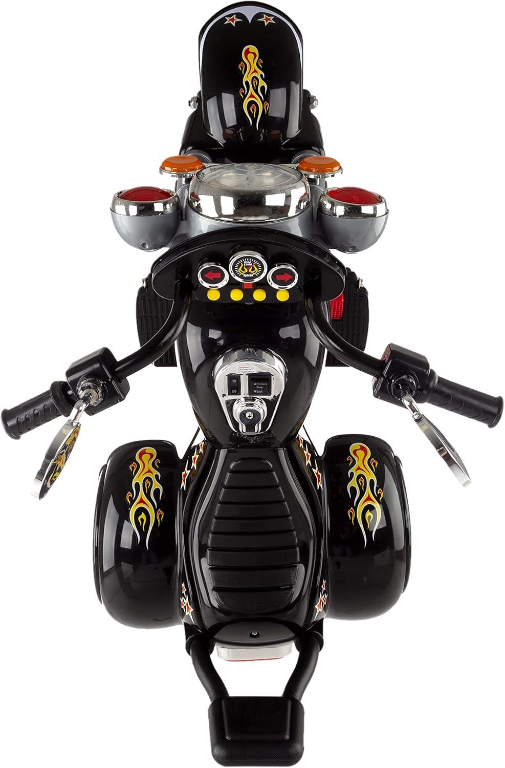 Black 6-Volt Kids Motorcycle with Headlights and Sounds