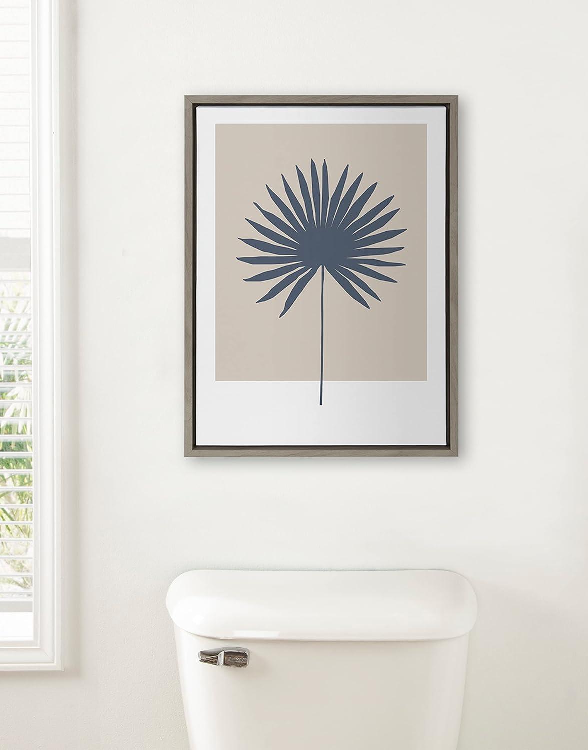 Kate and Laurel Sylvie Muted Tan and Blue Colorblock Botanical Palm Framed Canvas Wall Art by The Creative Bunch Studio, 18x24 Gray, Simple Modern Botanical Wall Decor Art