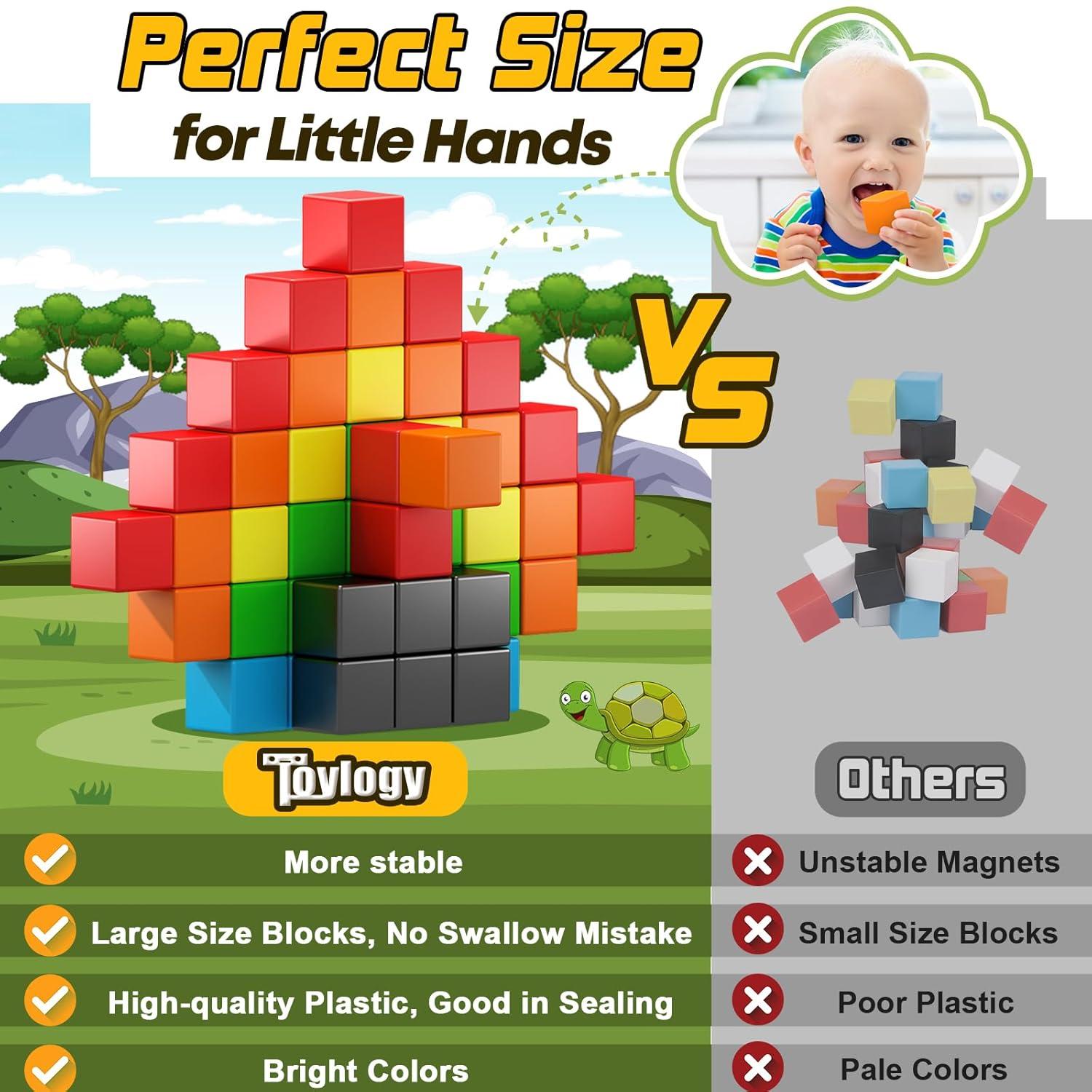 48PCS Magnetic Blocks for Toddlers Toys, Large Magnetic Cube Toy for Sensory STEM Education Preschool Magnet Toys for 3 4 5 6 Year Old Boys and Girls, Compatile with Mine Magnet World