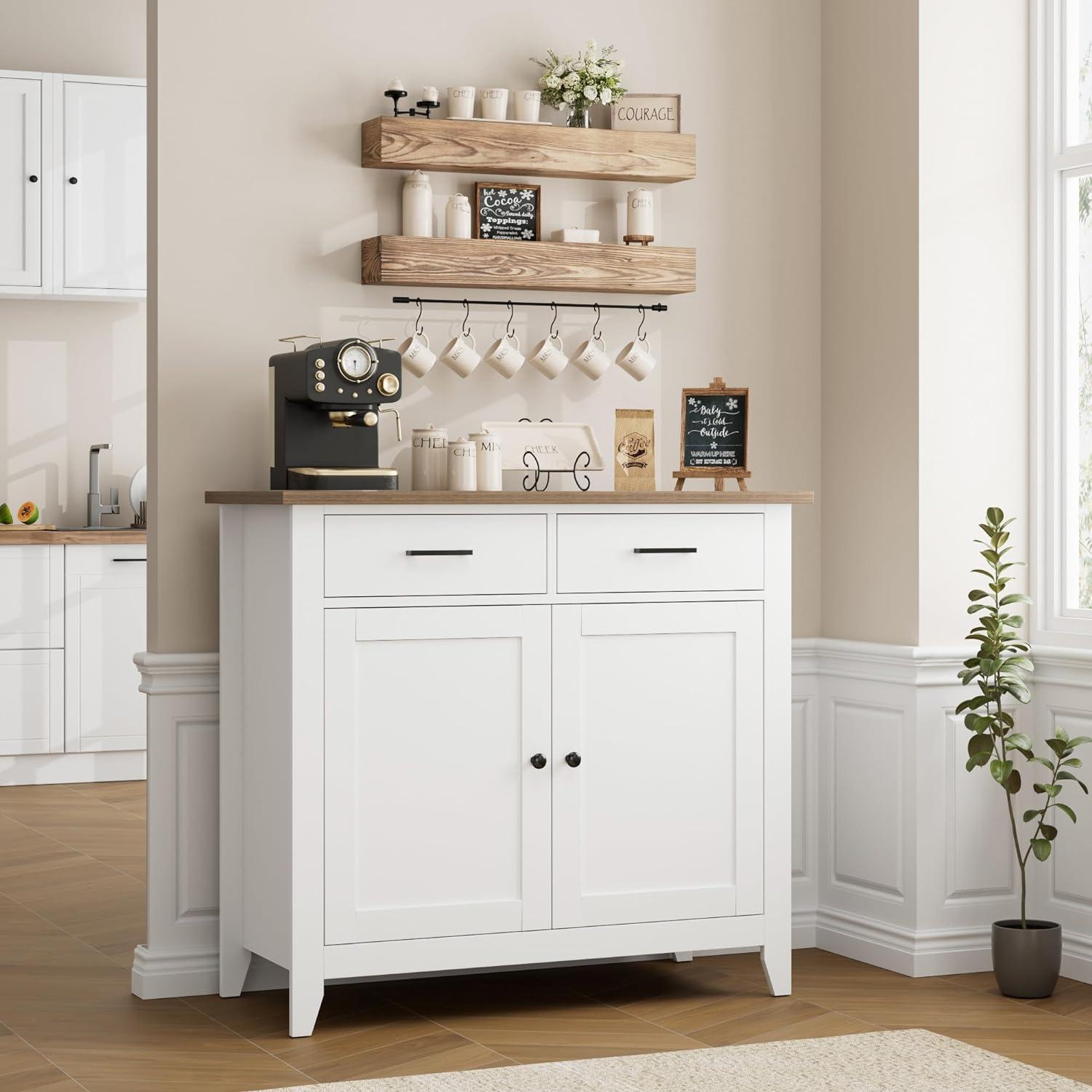 Floor Sideboard and Buffet Server Cabinet, Entryway Console Cabinet for Living Room, Dining Room, Bathroom, Ivory White