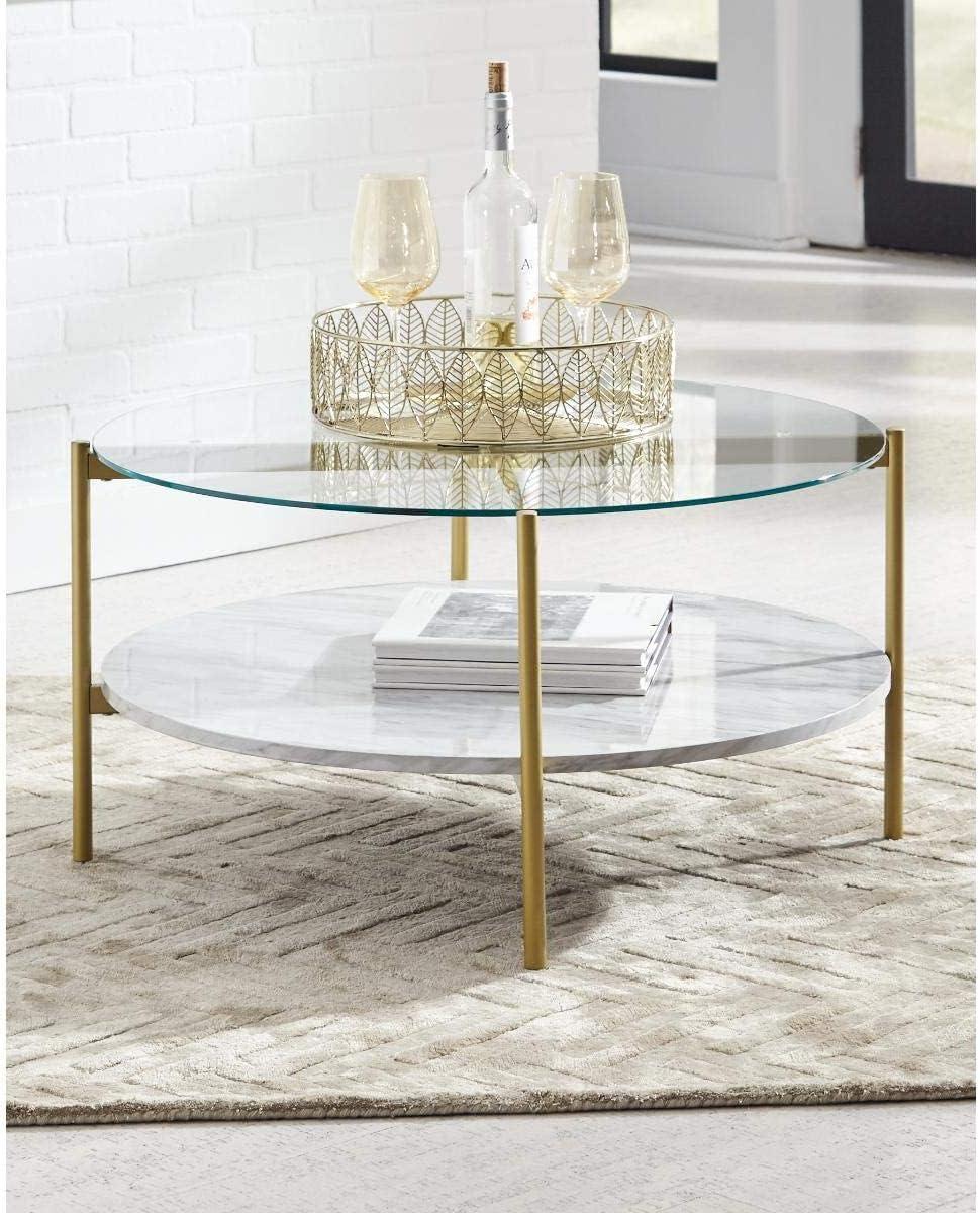 Aurelia Gold & White 32" Contemporary Round Glass Cocktail Table