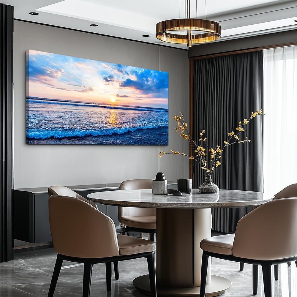 Creowell Wall Art Moon Sea blue Ocean Landscape Paintings Bedroom Canvas Art Print wall art for living room Paintings for Wall Decor and Home Decor -20x16 Inch