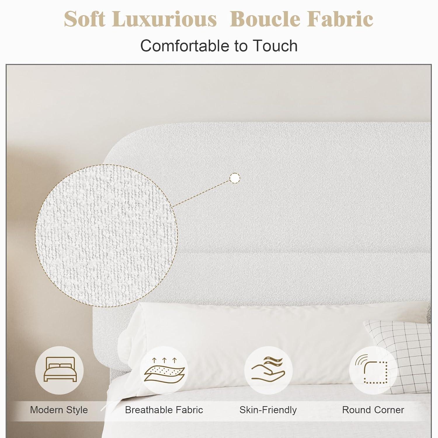 Boucle Upholstered Platform Bed Frame