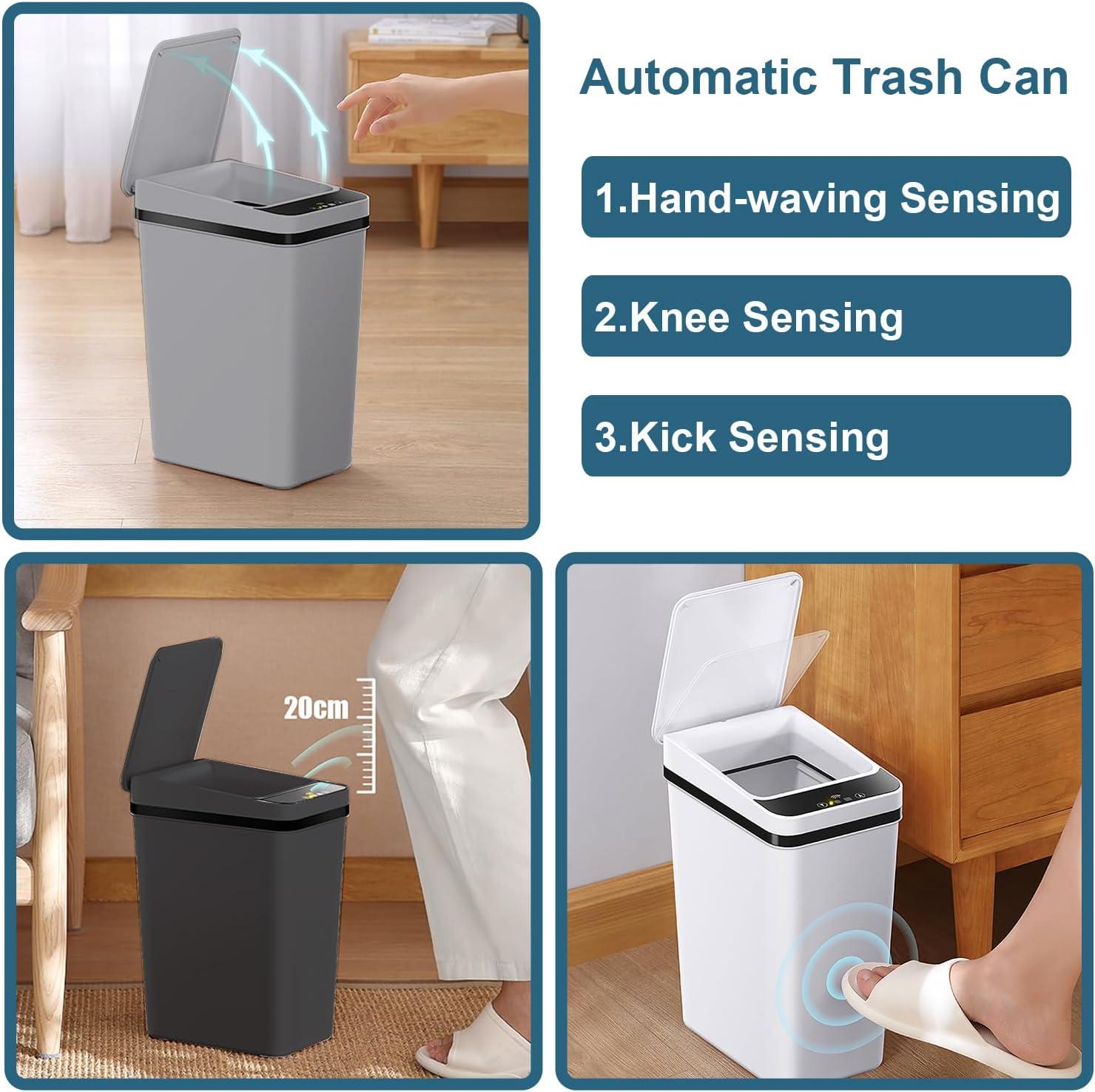 Yatmung 4 Gallons Bathroom Trash Can Automatic Touchless - 15.5 Liters Smart Trash Can Motion Sensor - Narrow, Plastic - Slim Electric Trash Bin - Skinny Garbage Can with Lid (Matte Black)