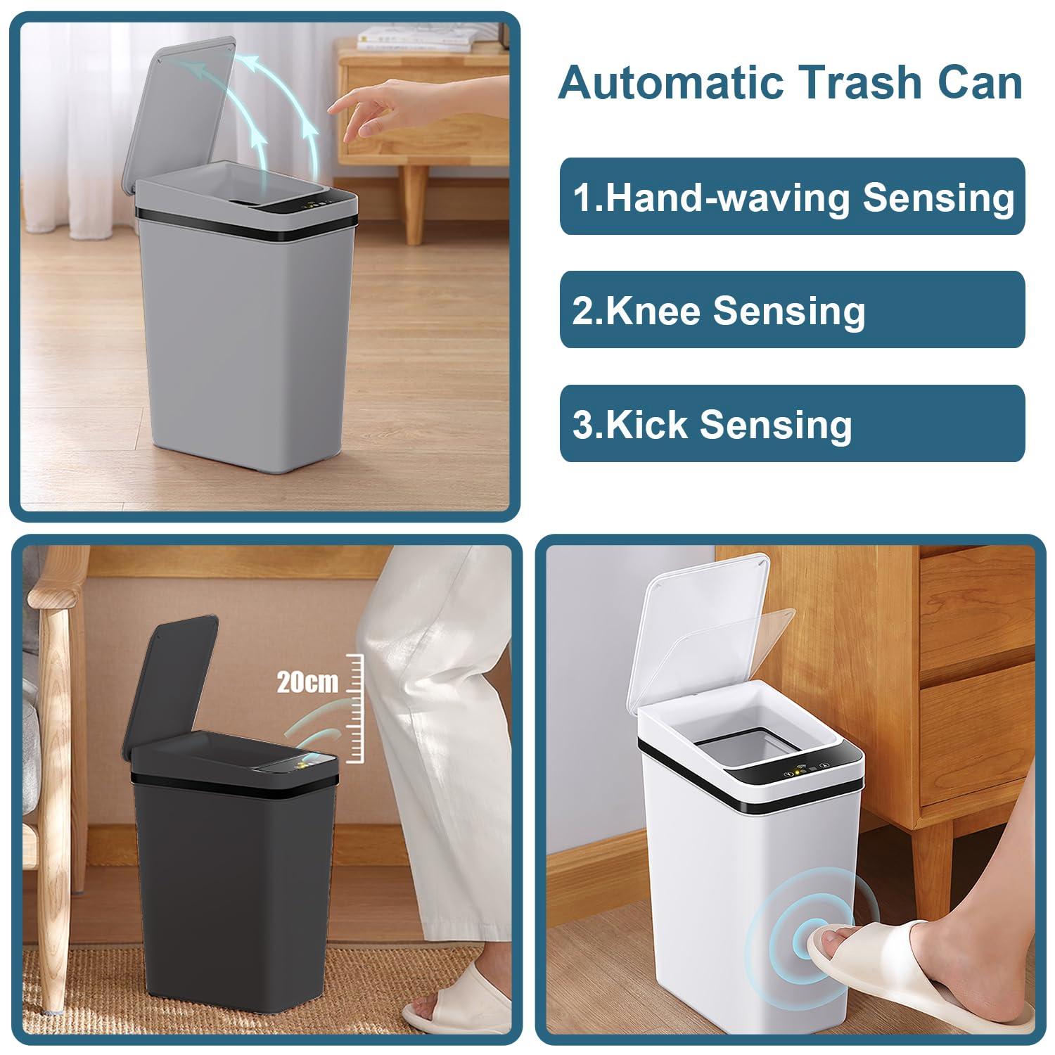 Yatmung 4 Gallons Bathroom Trash Can Automatic Touchless - 15.5 Liters Smart Trash Can Motion Sensor - Narrow, Plastic - Slim Electric Trash Bin - Skinny Garbage Can with Lid (Matte Black)