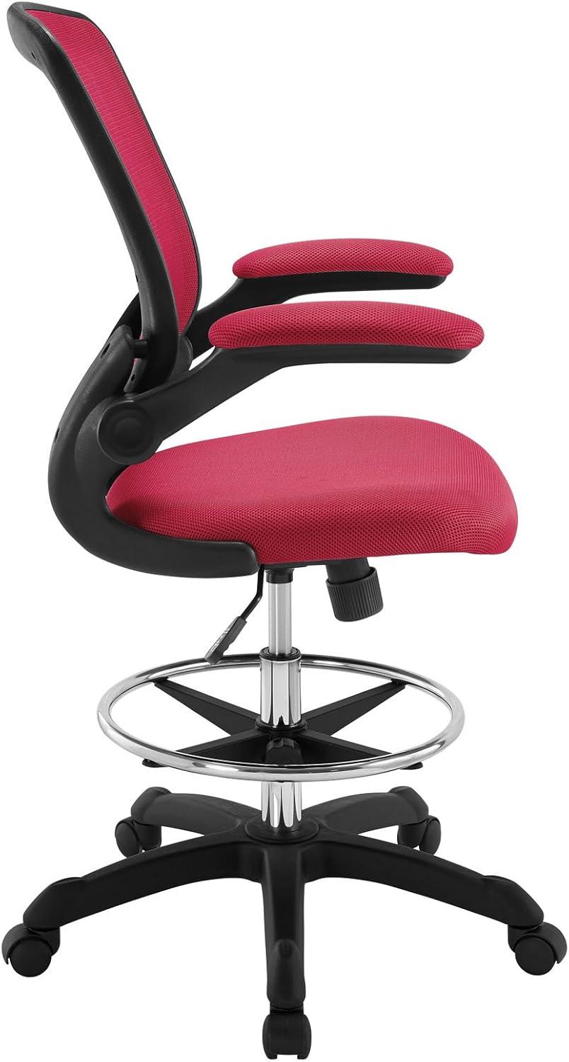 Red Adjustable Mesh Drafting Chair with Swivel Arms