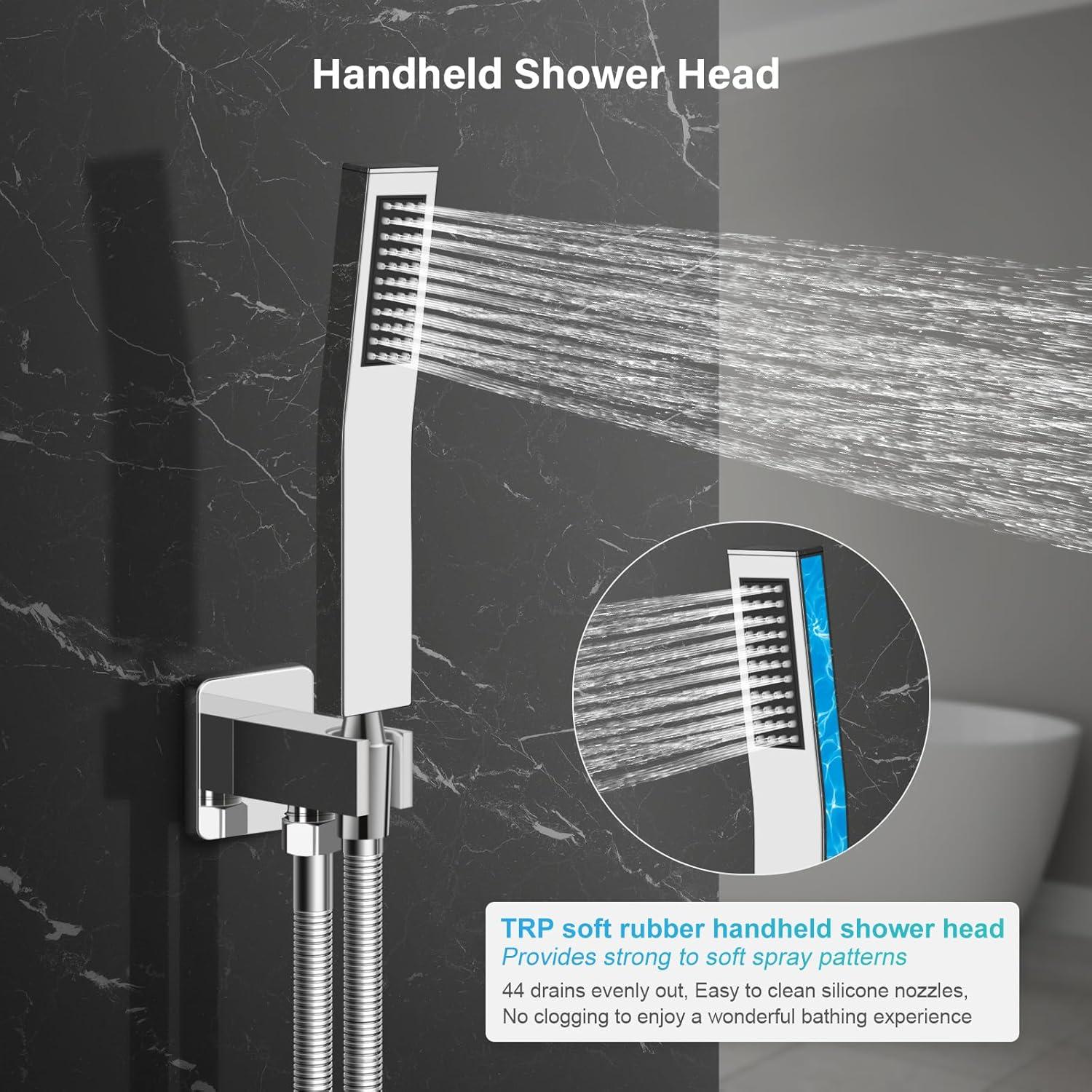 10-Inch Polished Chrome Square Rain Shower System with Handheld