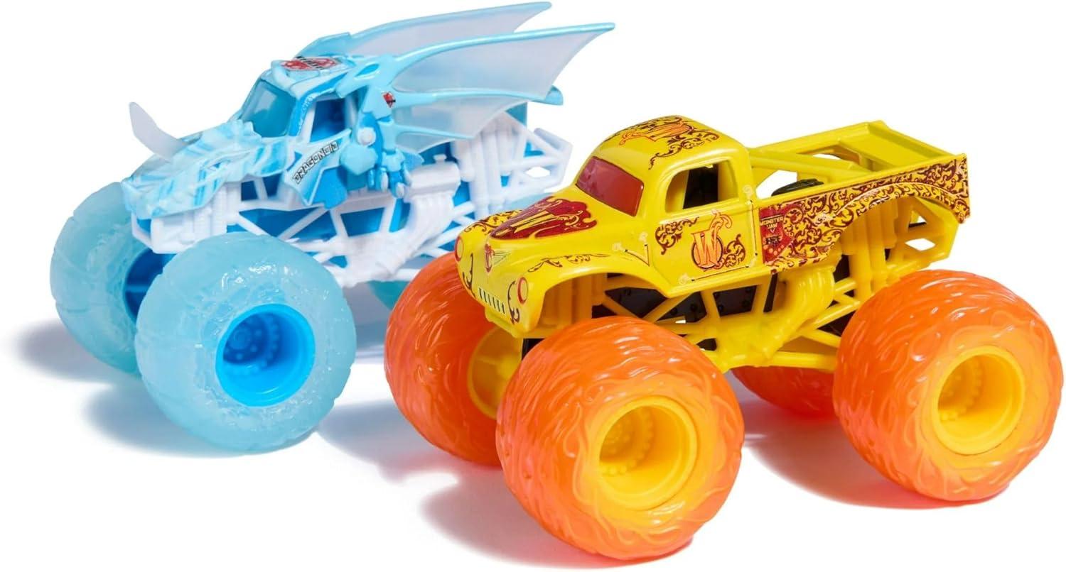 Monster Jam, Official Fire & Ice, Whiplash and Bakugan Dragonoid Die-Cast Monster Trucks, 1:64 Scale, Kids Toys for Boys Ages 3 and up