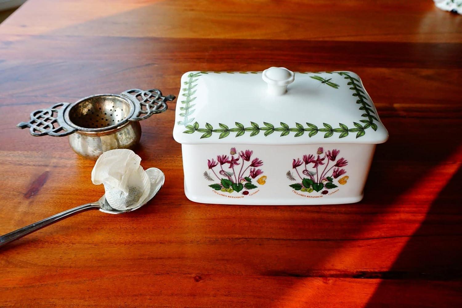 Portmeirion Botanic Garden 6" Butter Keeper with Knob Lid, Assorted Floral Motifs, Porcelain Butter Dish, Elegant Kitchen Storage Solution