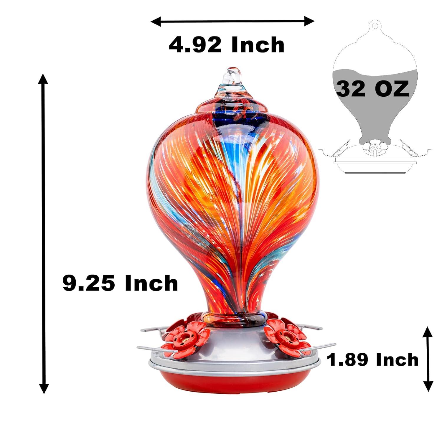 Muse Garden Hummingbird Feeders Blown Glass Hummingbird Feeder, Garden Backyard Decor, 32OZ, Mexican Stripes