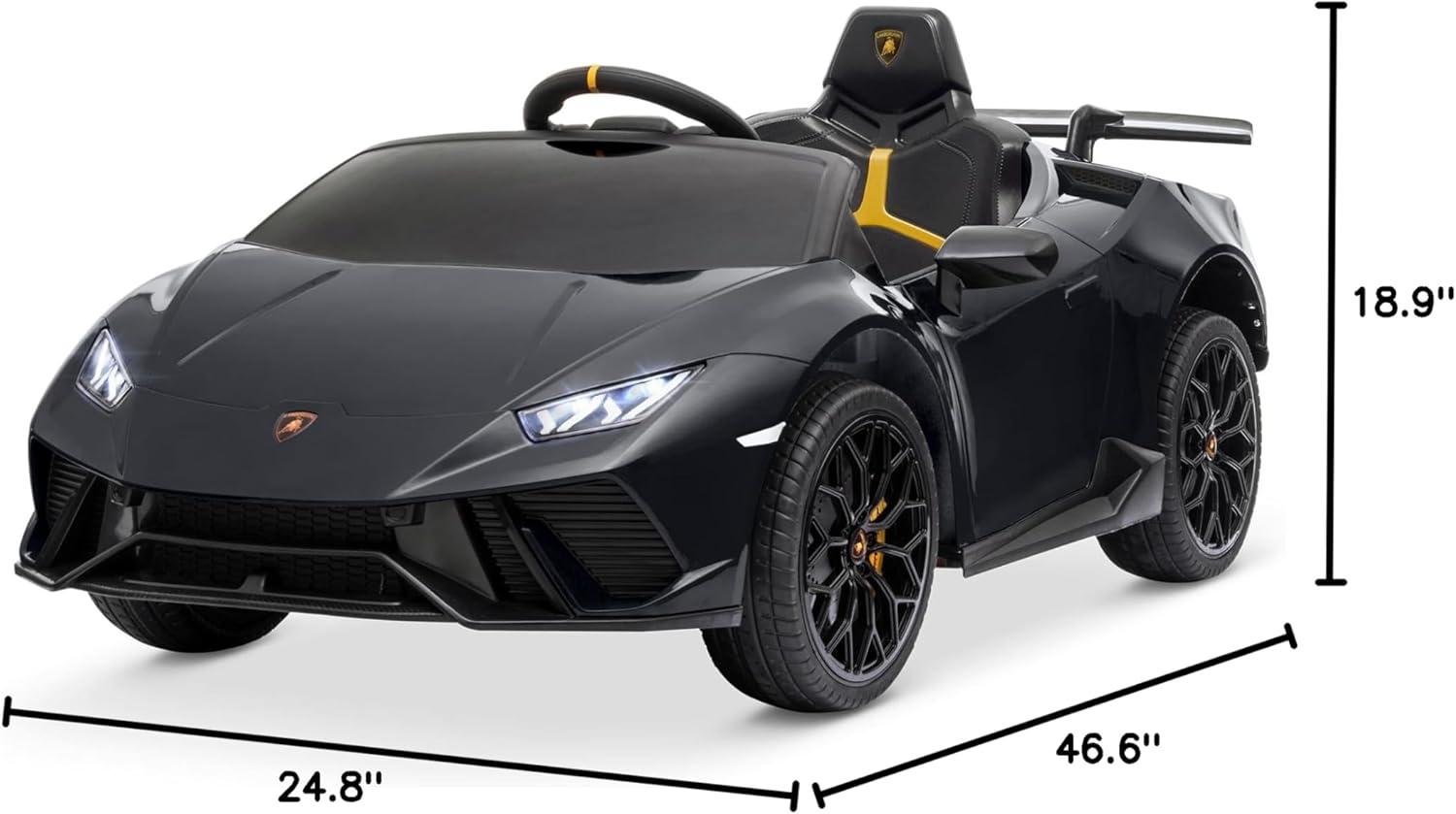 Black 12V Lamborghini Huracan Ride-On Car with LED Lights