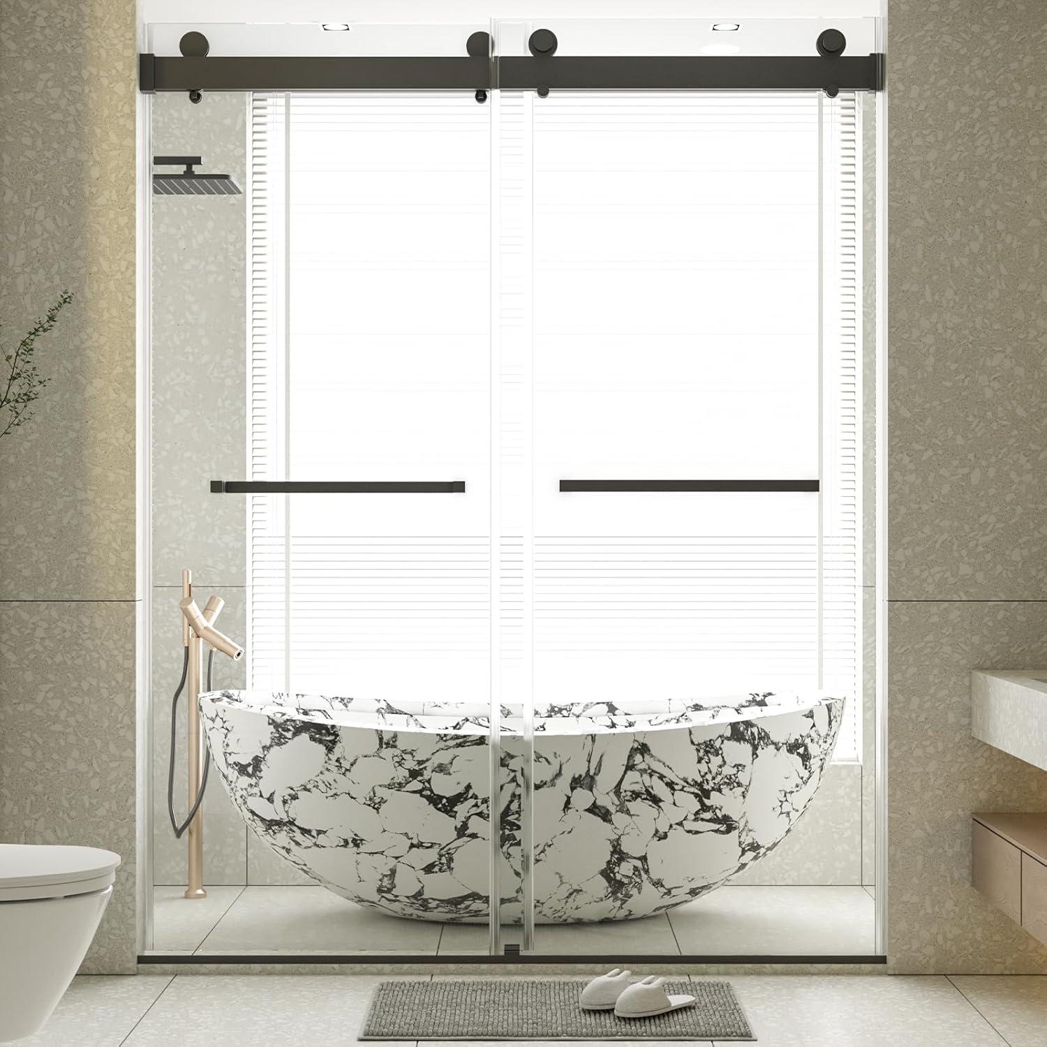 Dimorphos 56-60"W x 76"H Frameless Double Sliding Shower Door with 10mm Tempered Glass Door 11DD161822LL