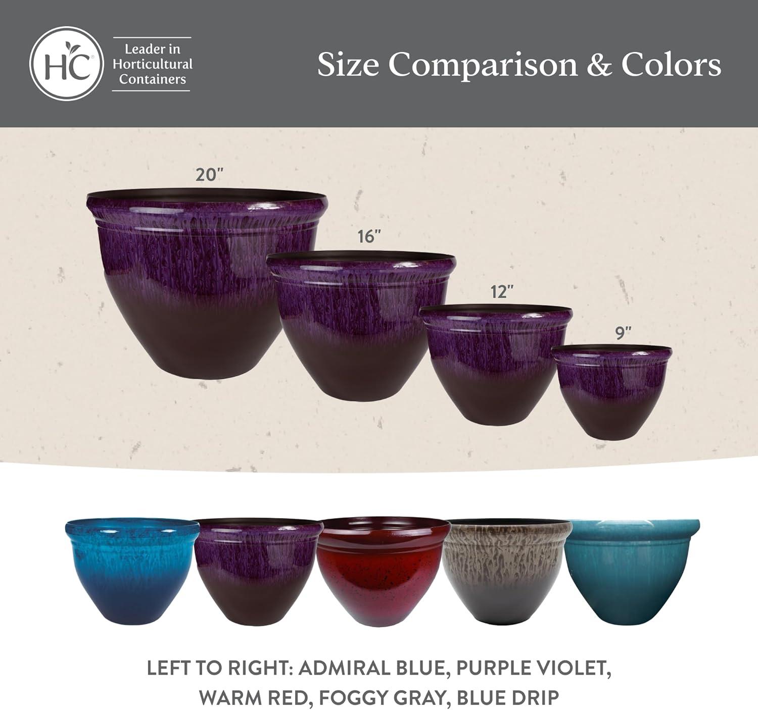 The HC Companies Pizzazz Decorative Round Flower Pots w/Ceramic Look - UV-Resistant Decorative Pot for Outdoor & Indoor Plant Pots - Modern Planter for Flower, Herbs (20” Admiral Blue, Pack of 1)