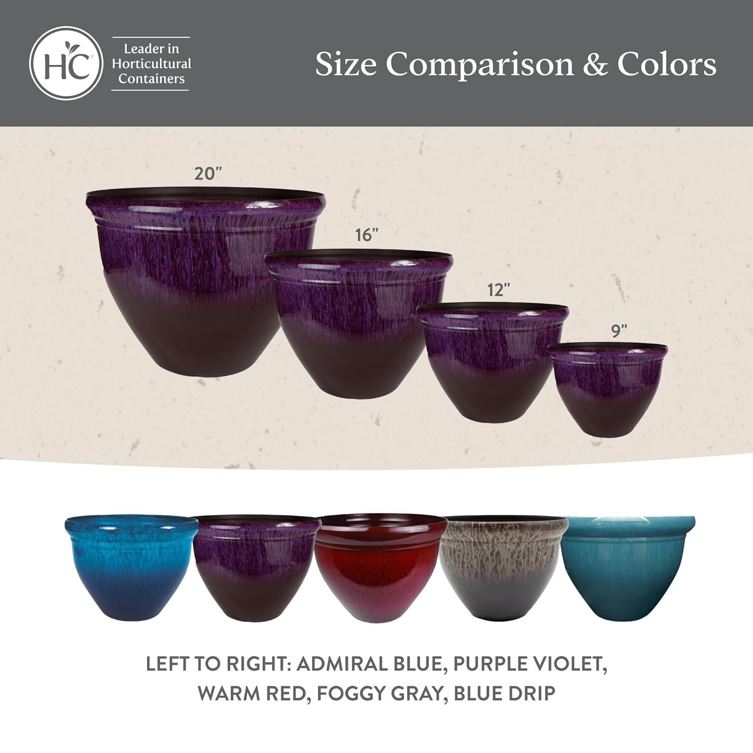 The HC Companies Pizzazz Decorative Round Flower Pots w/Ceramic Look - UV-Resistant Decorative Pot for Outdoor & Indoor Plant Pots - Modern Planter for Flower, Herbs (20” Admiral Blue, Pack of 1)