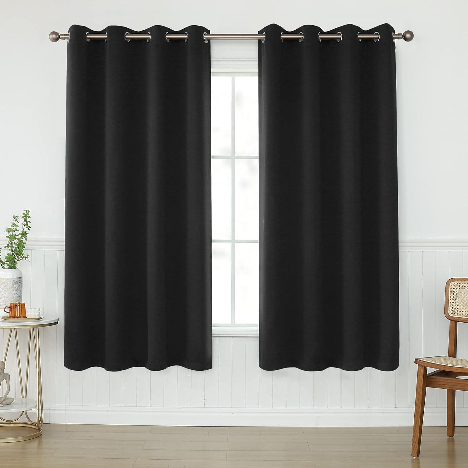Coodeto Short Blackout Curtains Black, Set of 2, W52 x L63 - Blackout Curtains for Kitchen and Kids Bedroom