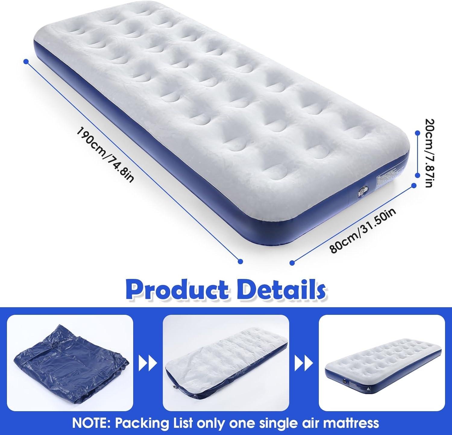 Premium Flocked Fabric Waterproof Inflatable Camping Air Mattress