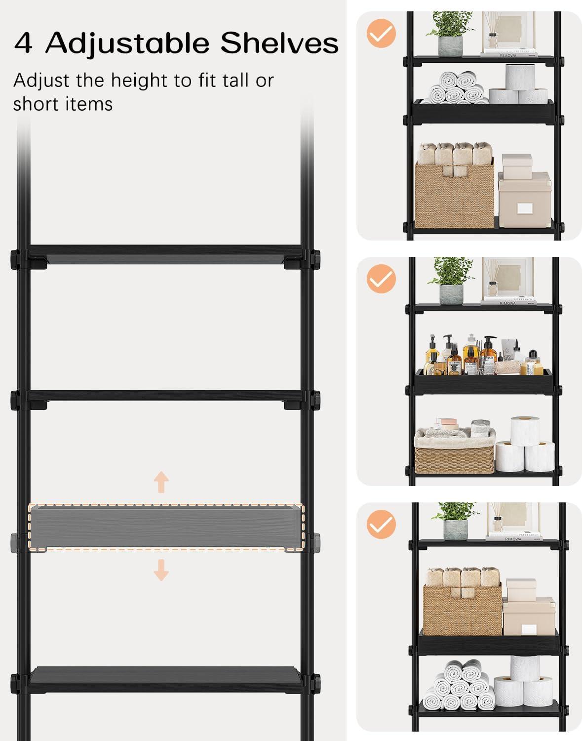 Adjustable Black Wood Over-the-Toilet Storage Shelf