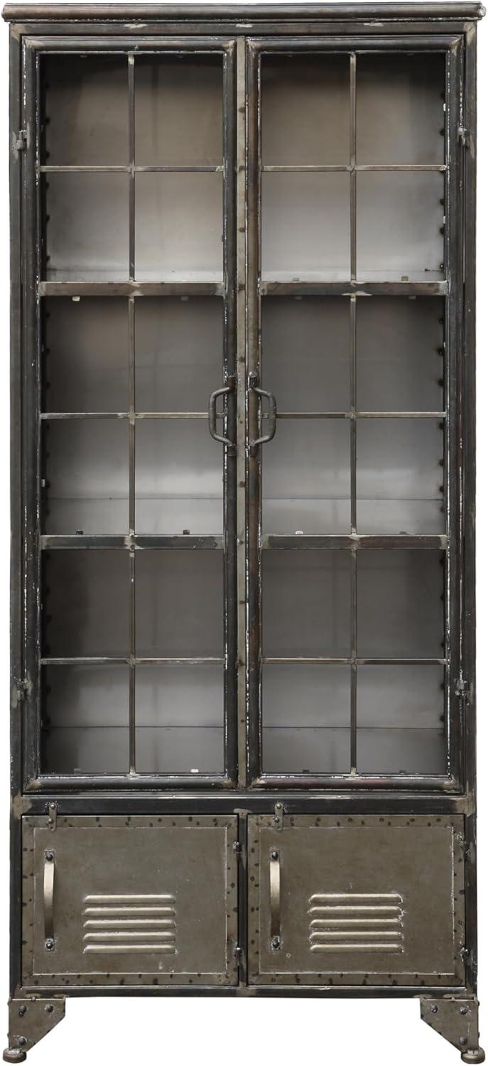 Storied Home Metal 57.5" Tall Decorative Storage Cabinet Gunmetal: Fixed Shelves, Adult Assembly Required