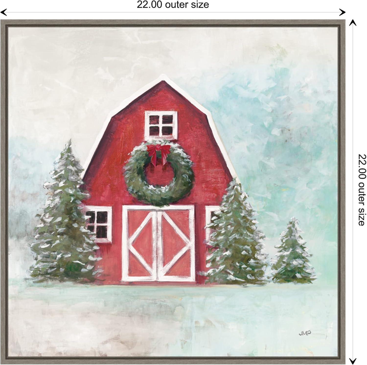 Amanti Art December Barn Blue Sky by Julia Purinton Canvas Wall Art Print Framed 22 x 22-in.