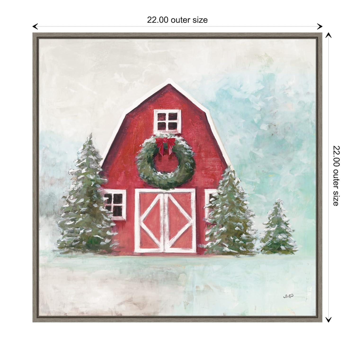 Amanti Art December Barn Blue Sky by Julia Purinton Canvas Wall Art Print Framed 22 x 22-in.