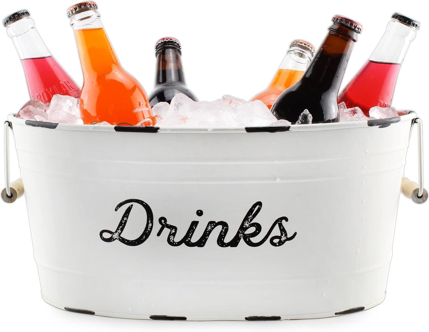 AuldHome Design White Farmhouse Enamelware Drinks Tub; Farmhouse Metal Beverage Serving Container