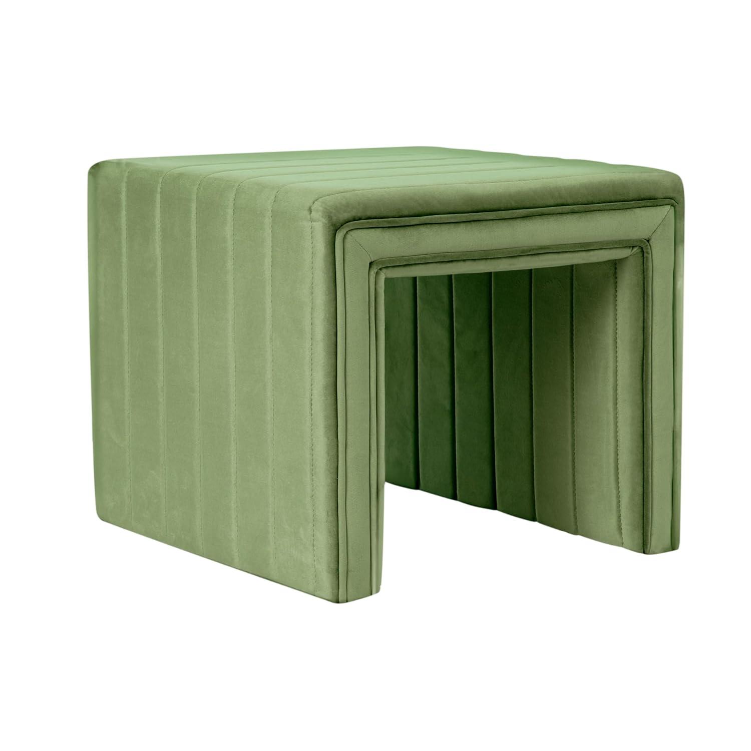 HomePop Modern Channel Ottoman Green Velvet: Luxury Glam Style, Plywood & MDF, No Assembly Required