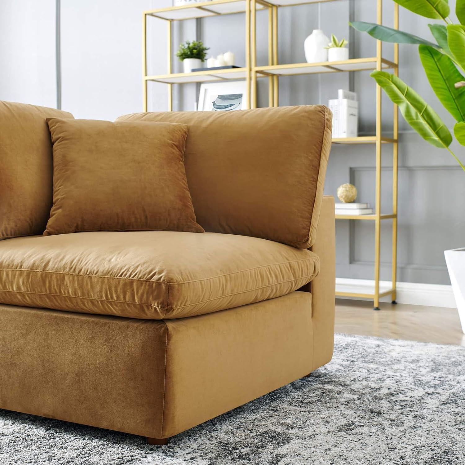 Modway Commix Down Filled Overstuffed Performance Velvet Corner Chair in Cognac