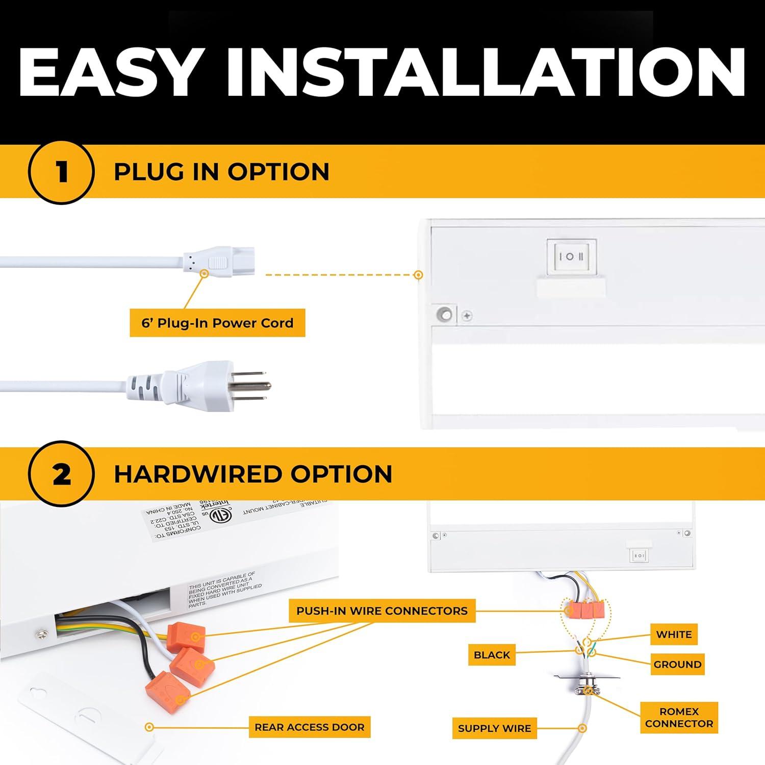 LED Under Cabinet Lighting Hardwired - Linkable Undercabinet Lights for Kitchen - 3CCT 9 Inch White Finish - Undercounter Dimmable Plug in Light or Hard Wired - Under Counter Fixture Direct Wire