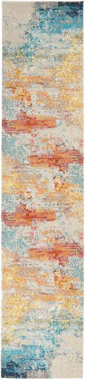 Luminous Abstract Med Grey & Blue Synthetic Medium Rug