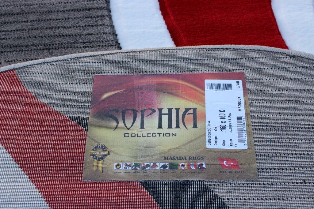 Masada Rugs Sophia Collection 8'x8' Round Modern Contemporary Hand Sculpted Area Rug in Red
