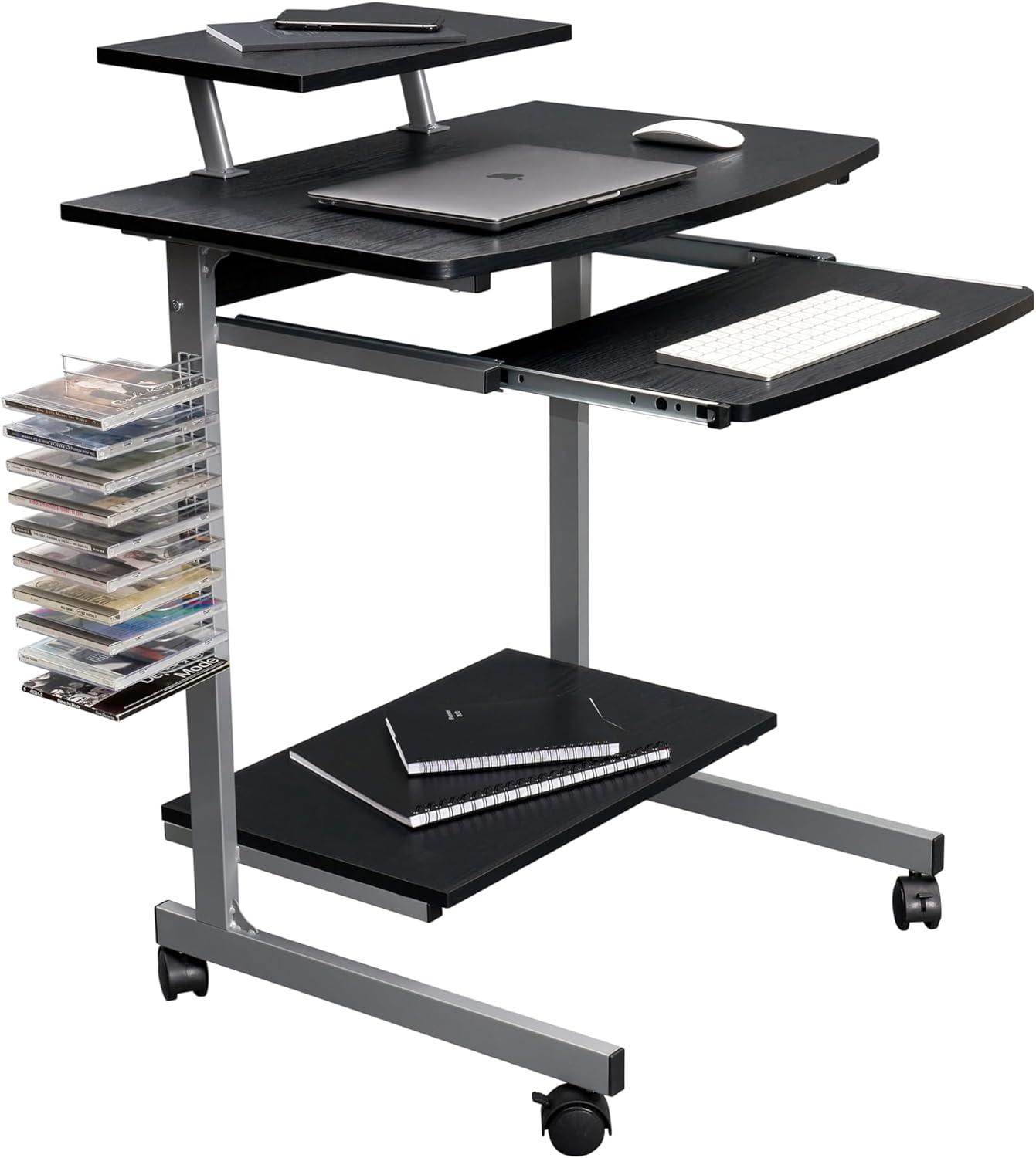 Espresso Compact Workstation Cart with Slide-Out Keyboard Tray