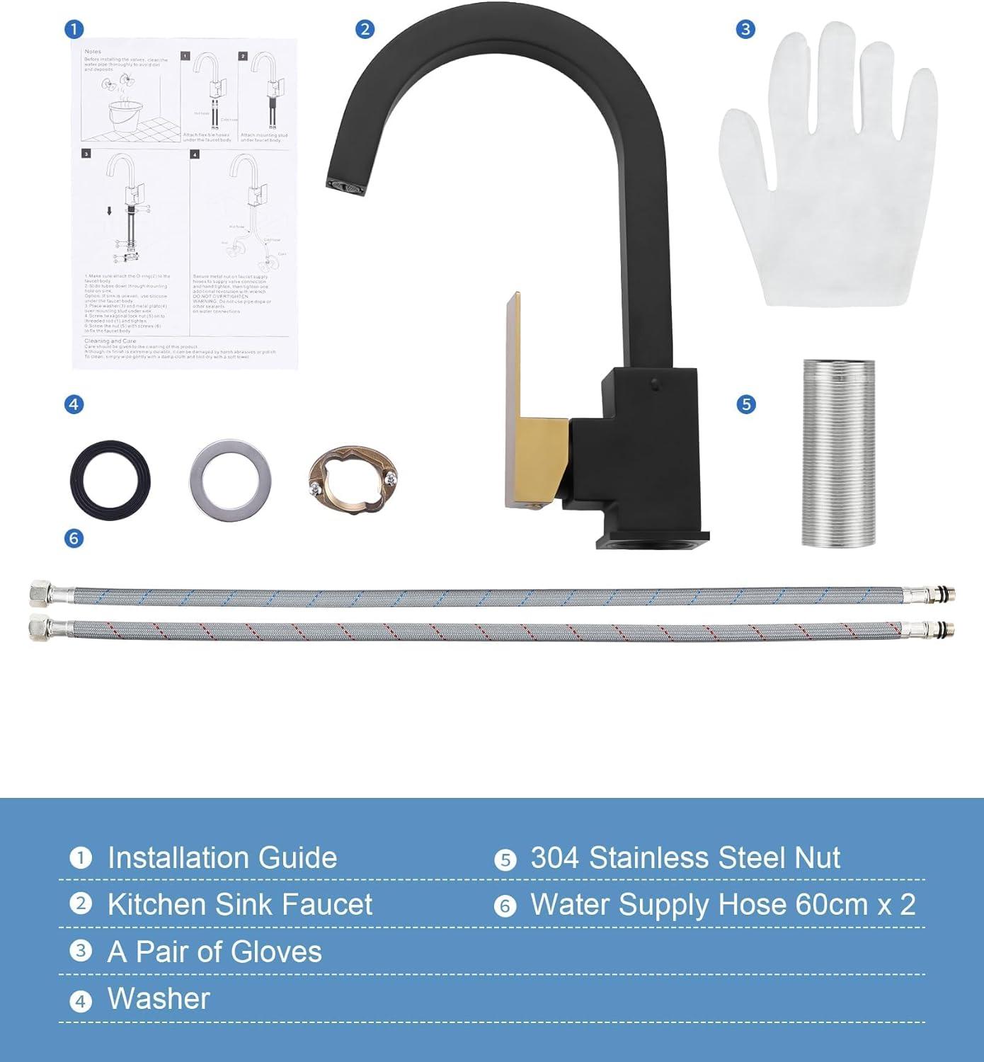 Bar Sink Faucet Black Gold, Bar Sink Faucet Single Hole, Stainless Steel Wet Bar Faucet with Single Handle for Kitchen Bathroom RV Restroom Sink, Durability Rust Square-Structured Faucet