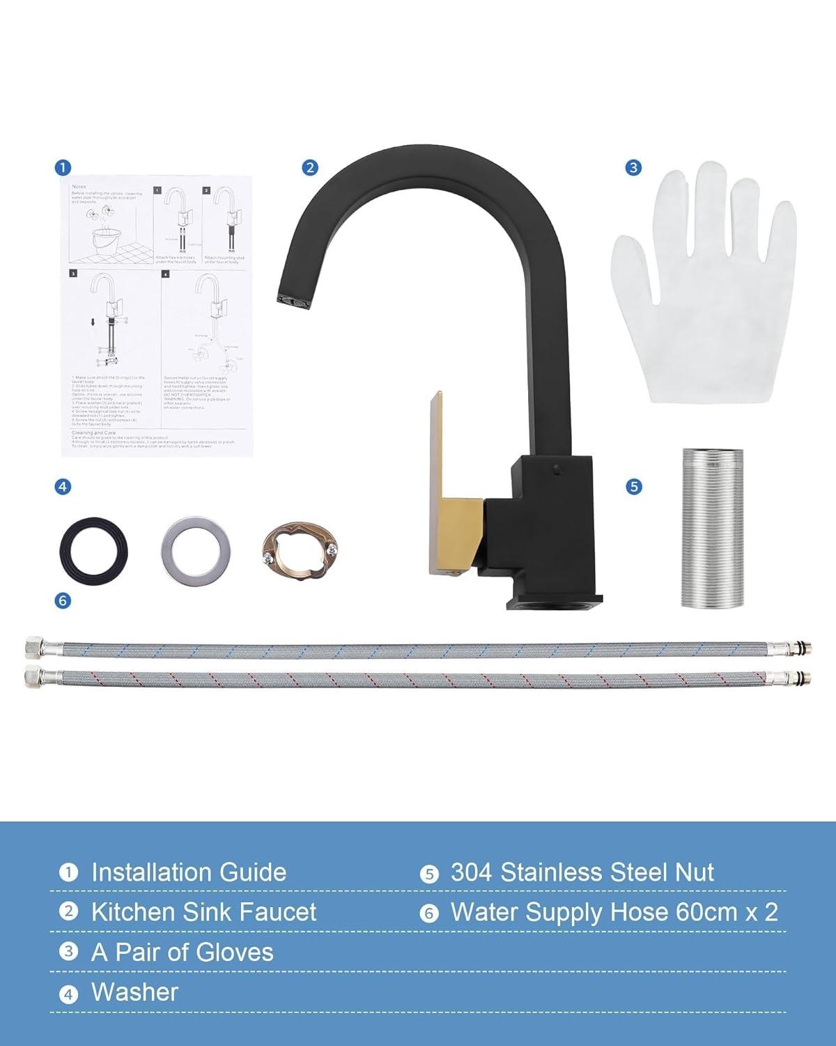 Bar Sink Faucet Black Gold, Bar Sink Faucet Single Hole, Stainless Steel Wet Bar Faucet with Single Handle for Kitchen Bathroom RV Restroom Sink, Durability Rust Square-Structured Faucet