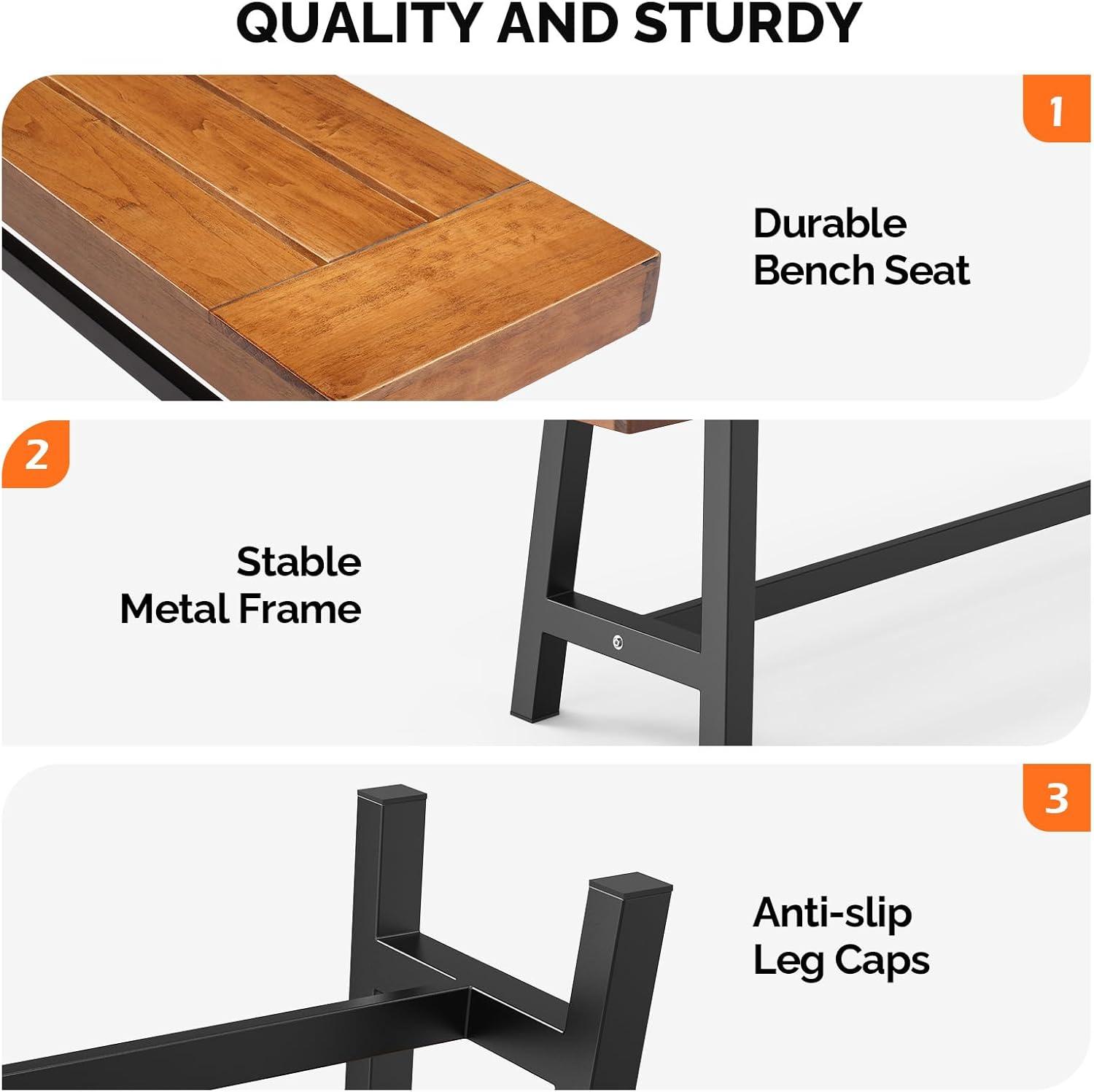 VINGLI Outdoor Bench with Metal Legs Rustic, Wood Dining Bench Indoor Outdoor Porch Benches for Yard Garden Dining (63in)