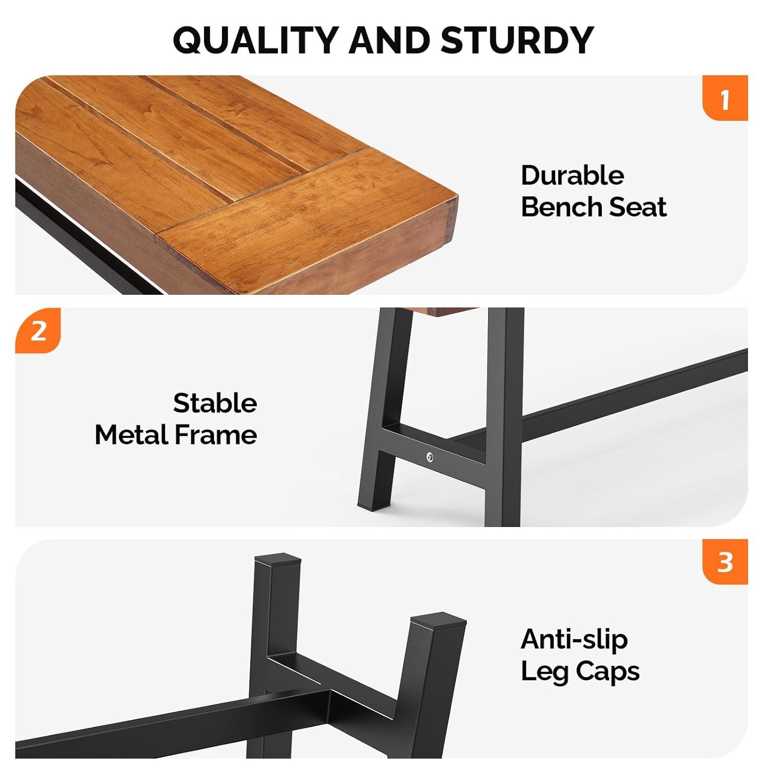 VINGLI Outdoor Bench with Metal Legs Rustic, Wood Dining Bench Indoor Outdoor Porch Benches for Yard Garden Dining (63in)