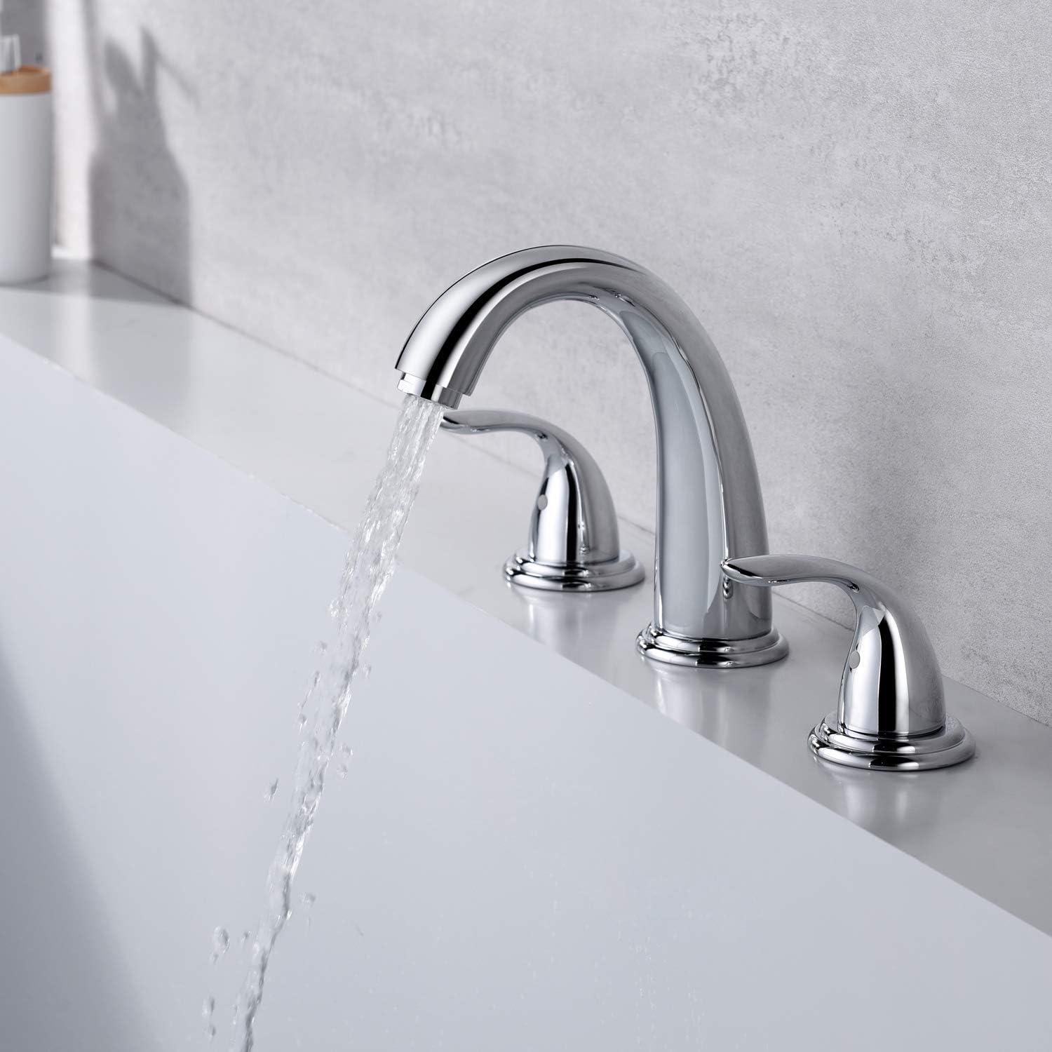 Sumerain 2 Handle Widespread Roman Tub Faucet with Valve Chrome, High Flow with Brass Rough-in Valve